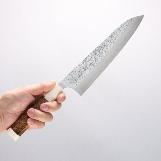 Yu Kurosaki Shizuku SG2 Hammered Gyuto 210mm Chinese Quince (White Ferrule and End Cap) Handle - Seisuke Knife