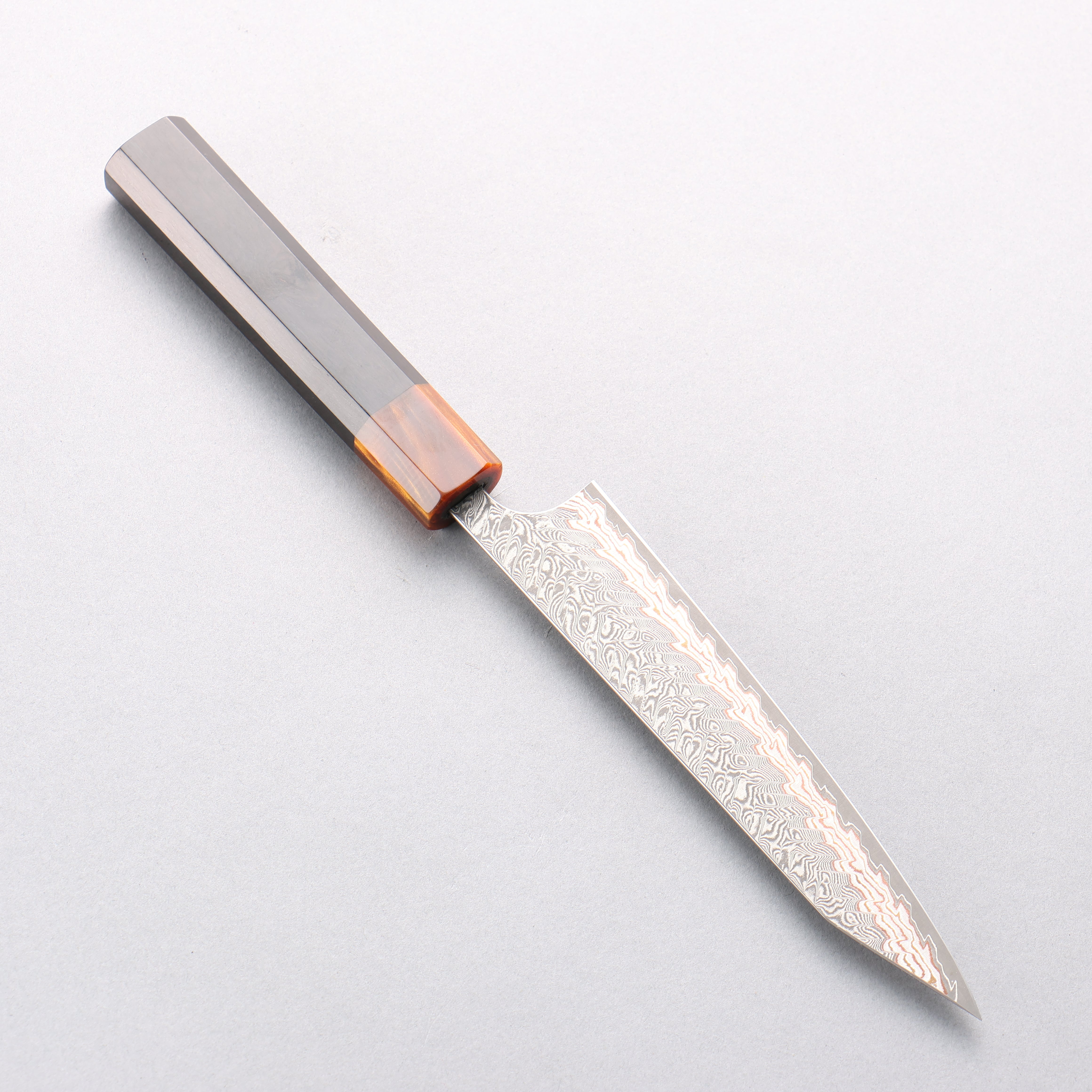 Yoshimi Kato VG10w Colored Damascus Kiritsuke Petty-Utility 150mm Ebony (ferrule: Orange Resin) Handle - Seisuke Knife