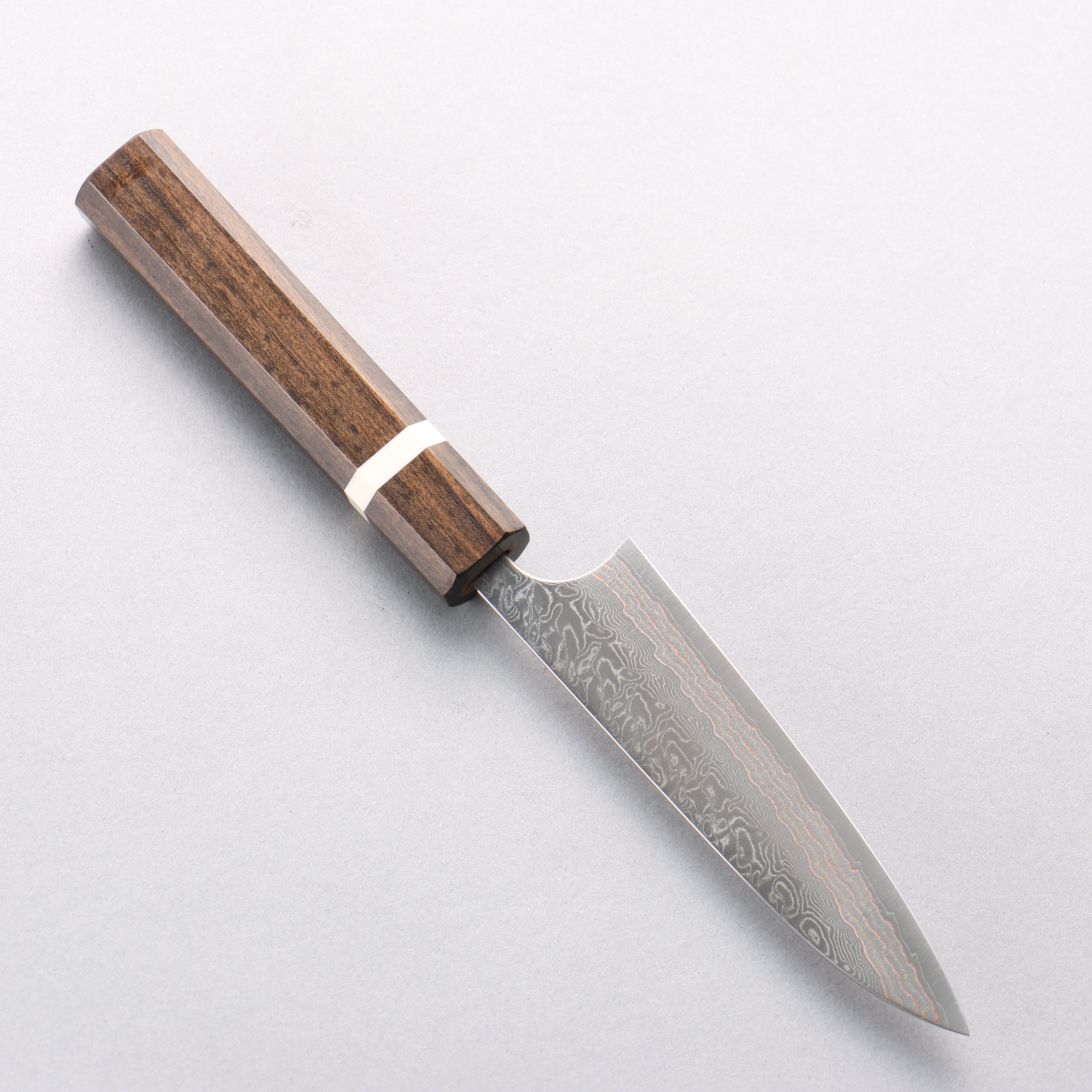 Yoshimi Kato VG10w Colored Damascus Petty-Utility 120mm Sandalwood with White Ring Handle - Seisuke Knife