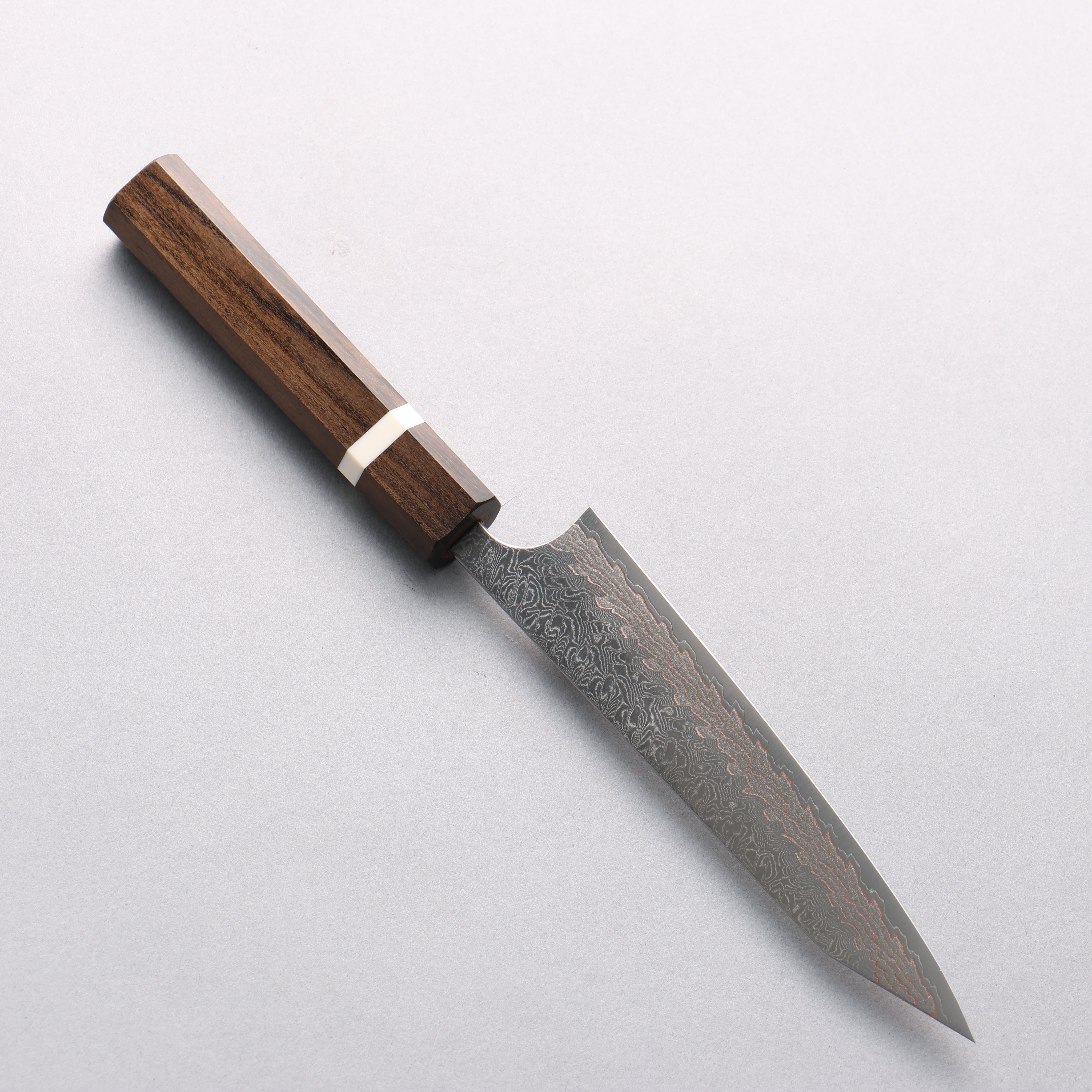 Yoshimi Kato VG10w Colored Damascus Kiritsuke Petty-Utility 150mm Sandalwood with White Ring Handle - Seisuke Knife