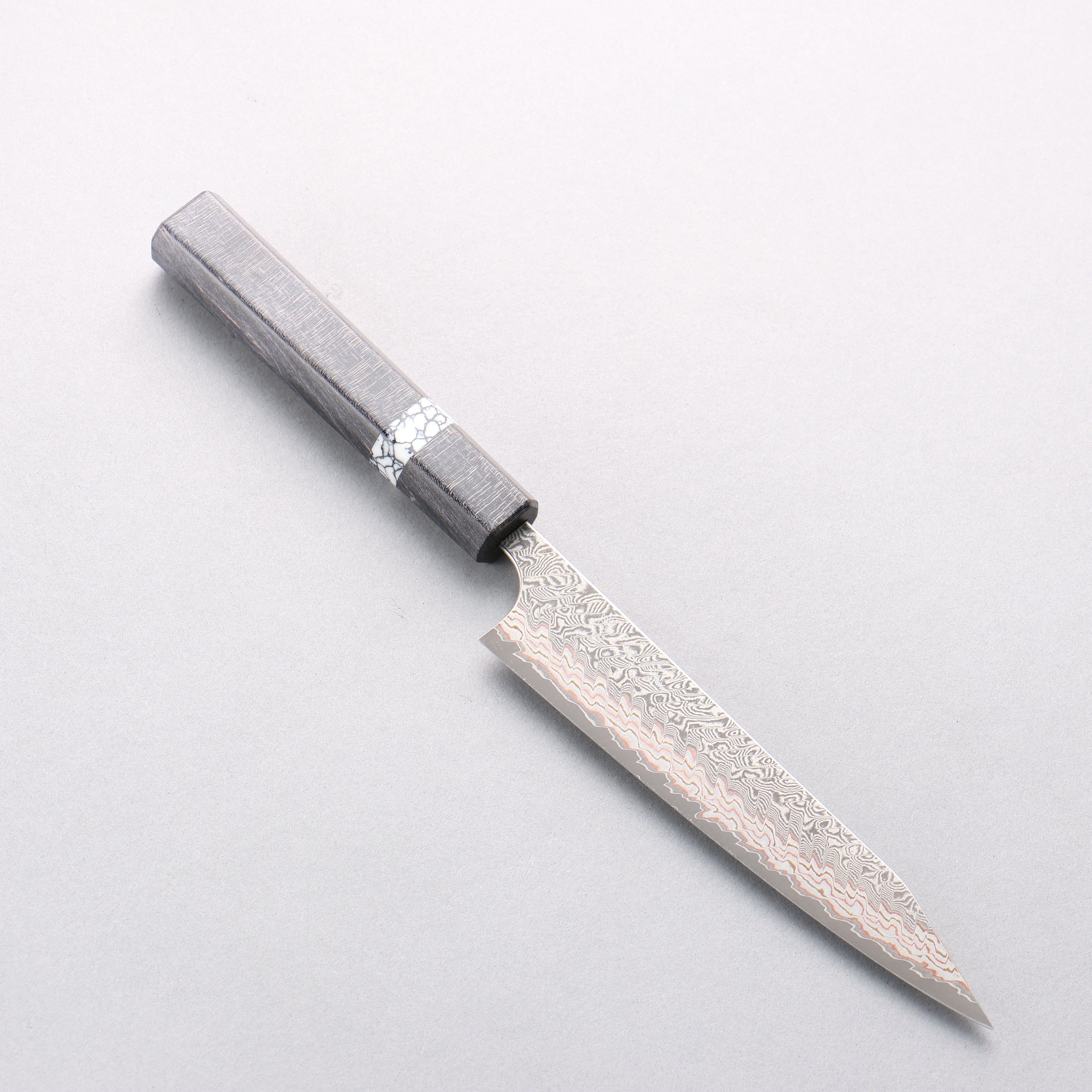 Yoshimi Kato VG10w Colored Damascus Kiritsuke Petty-Utility 150mm Black Stabilized Wood (White Turquoise Ring) Handle - Seisuke Knife