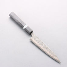  Yoshimi Kato VG10w Colored Damascus Kiritsuke Petty-Utility 150mm Black Stabilized Wood (White Turquoise Ring) Handle - Seisuke Knife