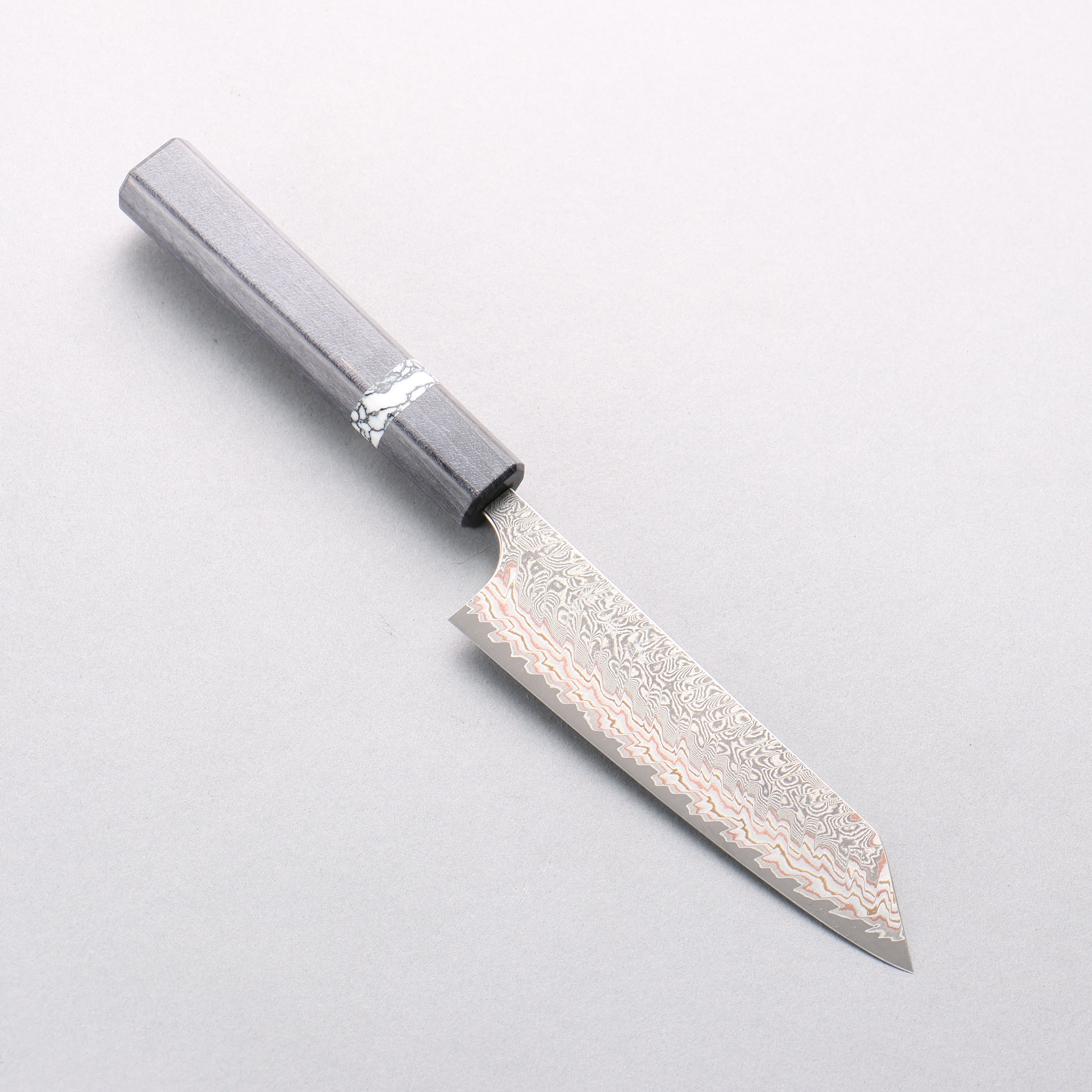 Yoshimi Kato VG10w Colored Damascus Small Bunka 130mm Black Stabilized Wood (White Turquoise Ring) Handle - Seisuke Knife