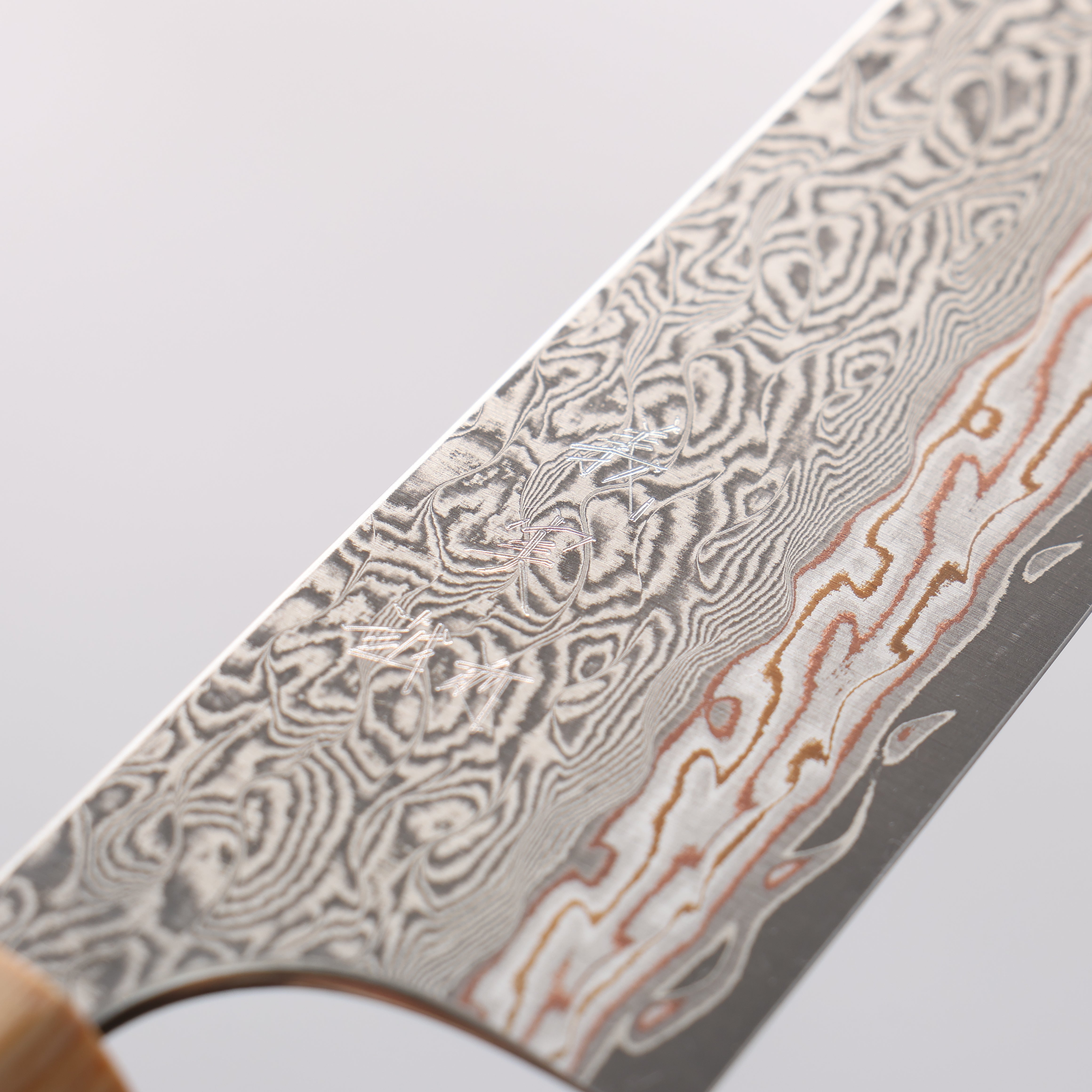 Yoshimi Kato VG10w Colored Damascus Small Bunka 130mm Honduras (ferrule: White Pakka wood) Handle - Seisuke Knife