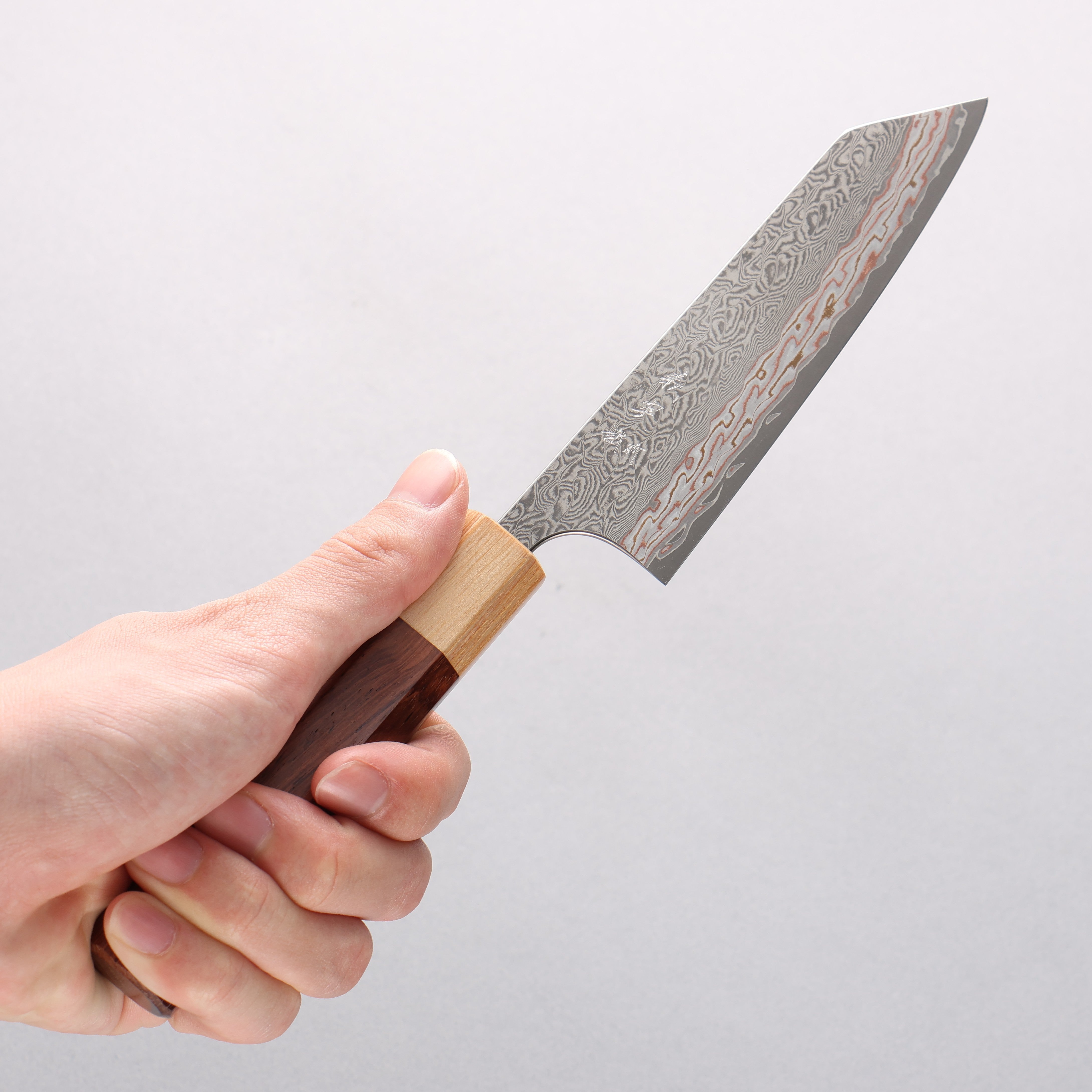 Yoshimi Kato VG10w Colored Damascus Small Bunka 130mm Honduras (ferrule: White Pakka wood) Handle - Seisuke Knife