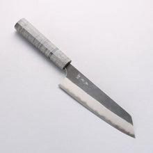 Yoshimi Kato Blue Super Black Finished Bunka 170mm Gray Stabilized Wood (Black and White Rings) Handle - Seisuke Knife