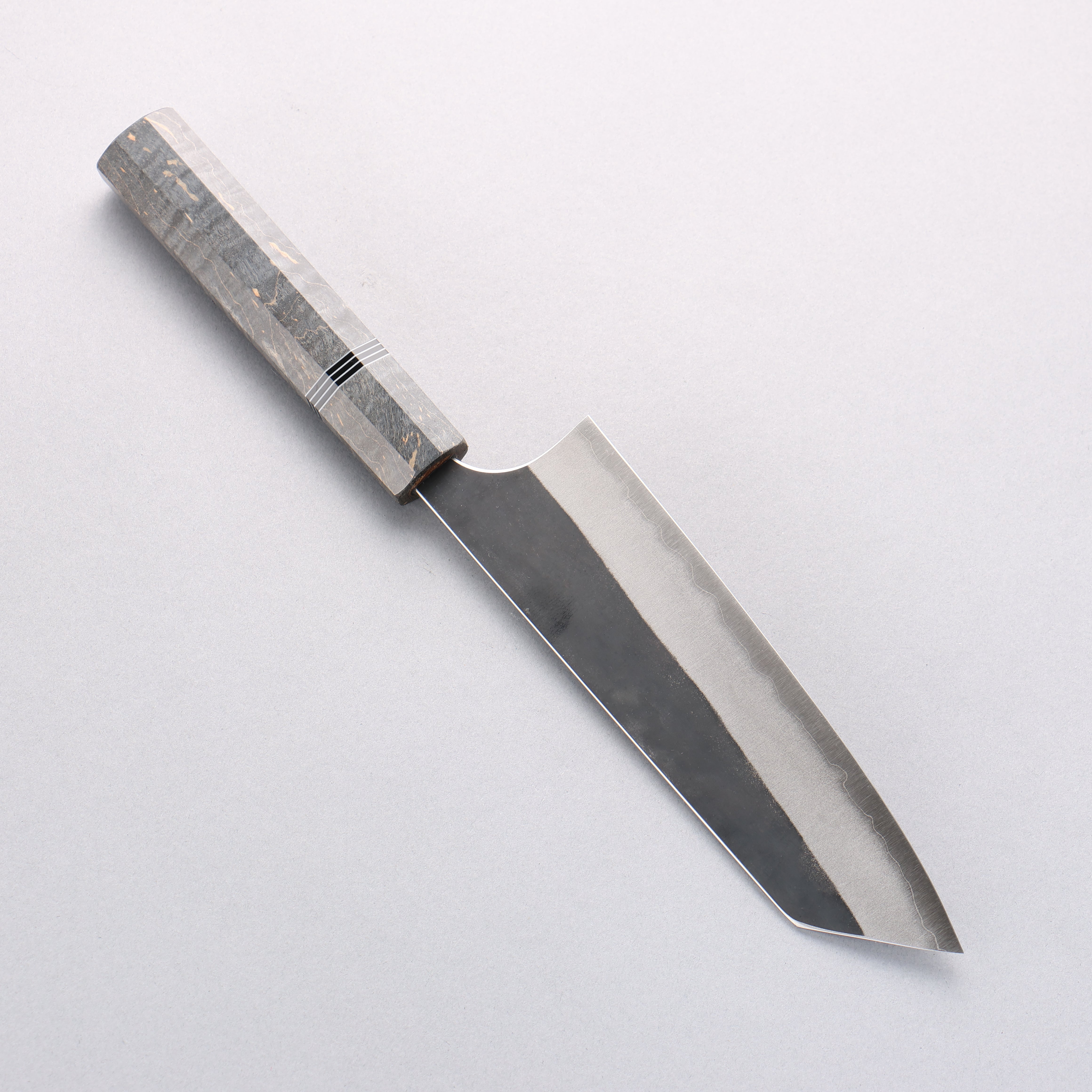 Yoshimi Kato Blue Super Black Finished Bunka 170mm Gray Stabilized Wood (Black and White Rings) Handle - Seisuke Knife
