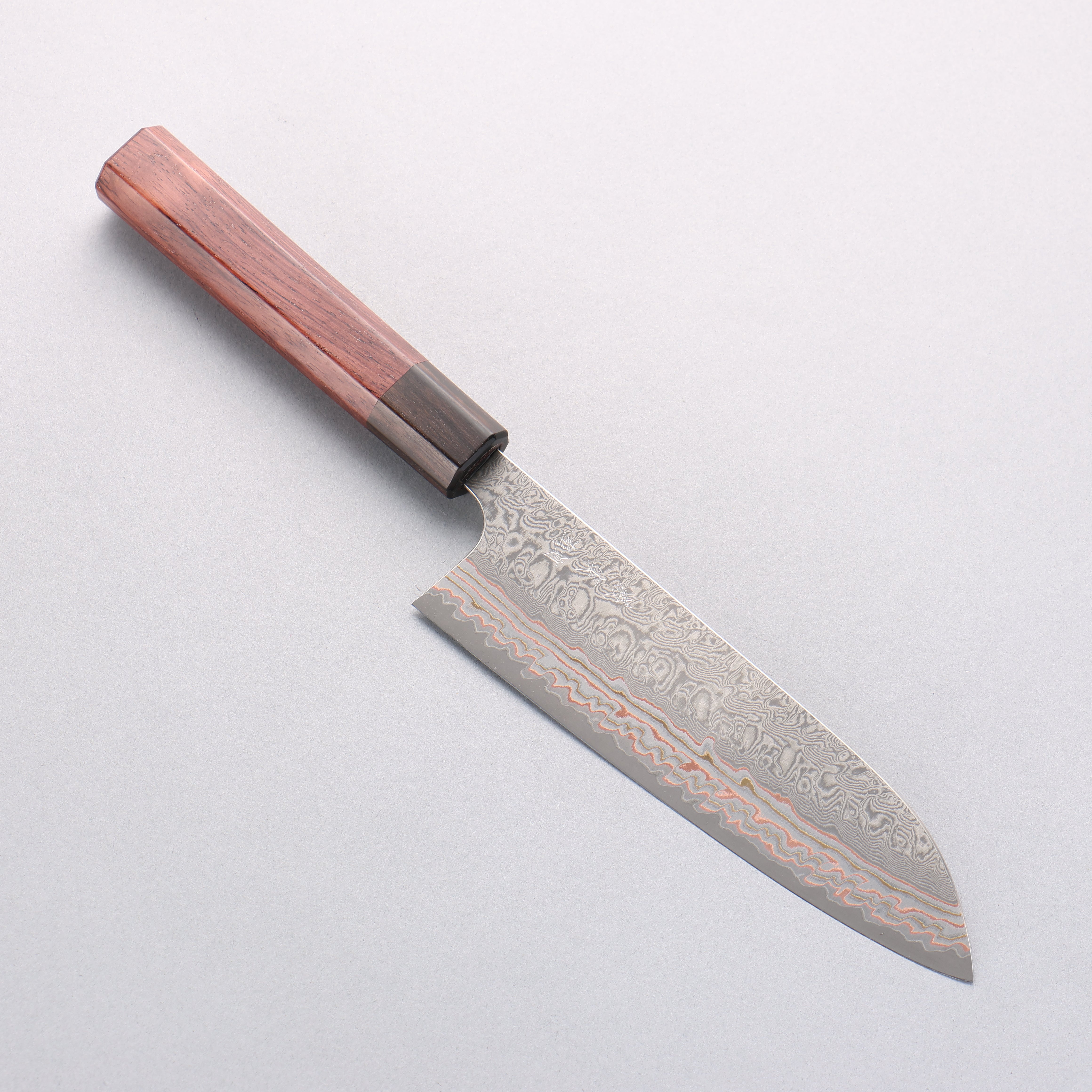 Yoshimi Kato VG10w Colored Damascus Santoku 170mm Rosewood (Ferrule: Ebony) Handle - Seisuke Knife
