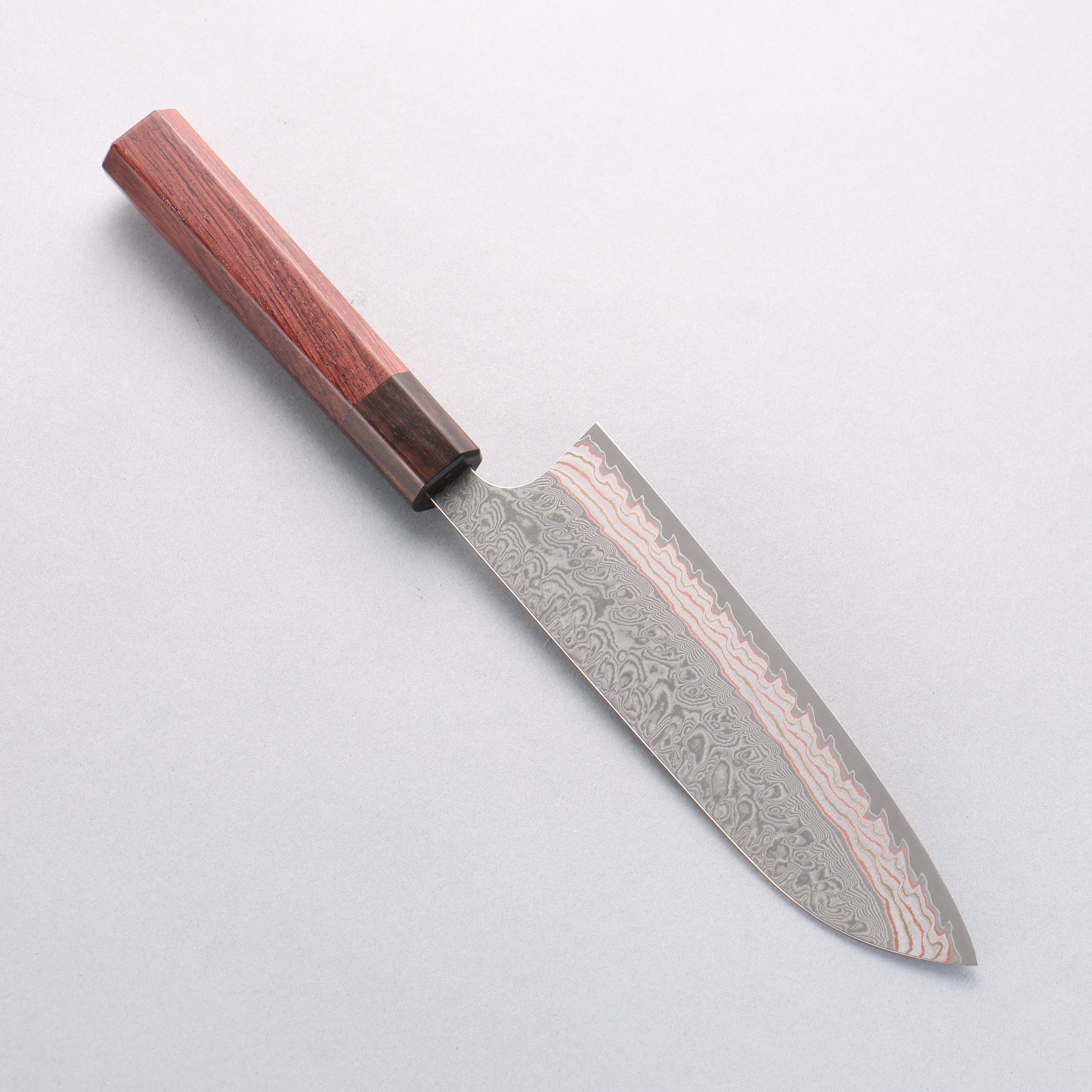 Yoshimi Kato VG10w Colored Damascus Santoku 170mm Rosewood (Ferrule: Ebony) Handle - Seisuke Knife