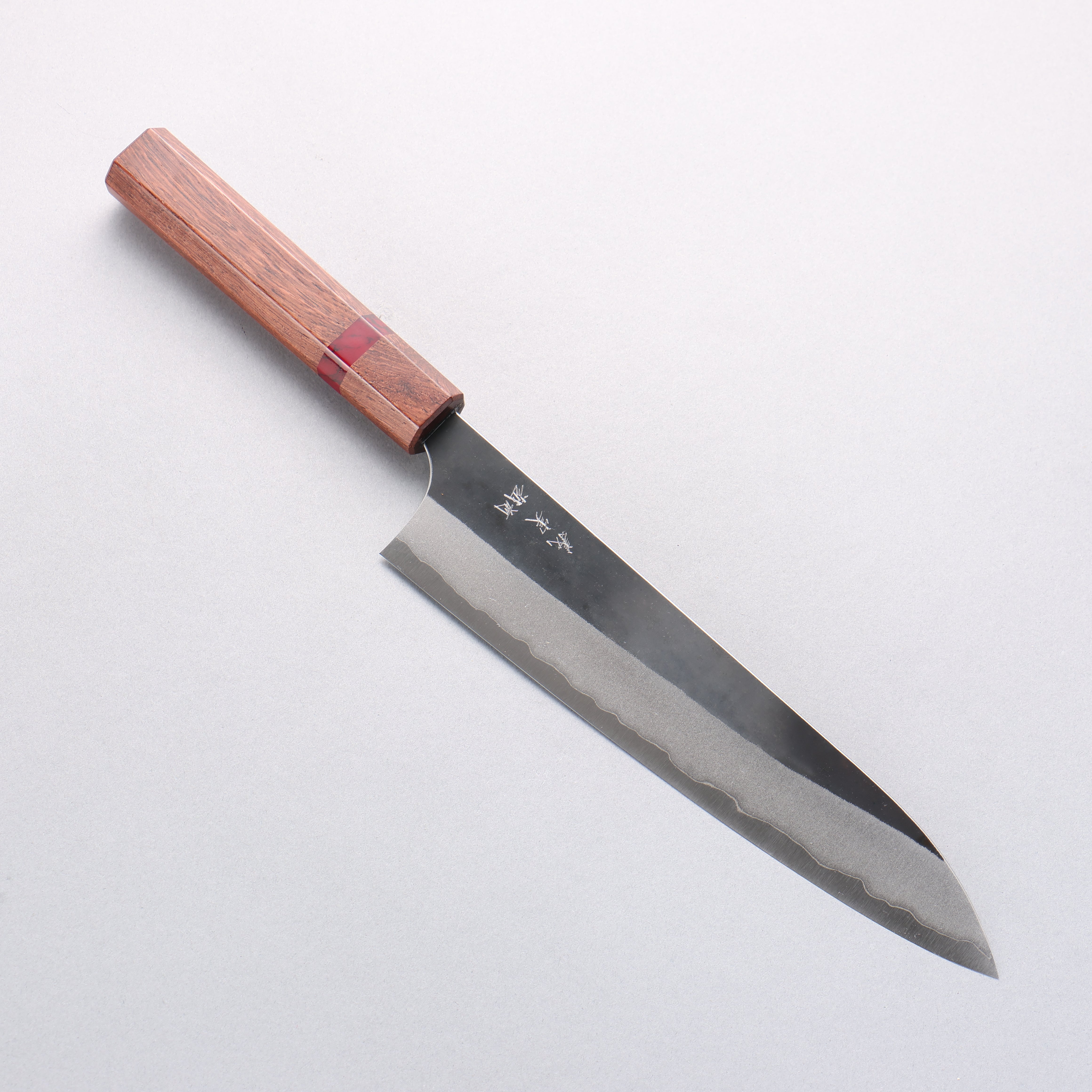 Yoshimi Kato Blue Super Black Finished Gyuto 210mm Rosewood (Red Turquoise Ring) Handle - Seisuke Knife