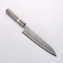  Yoshimi Kato Blue Super Nashiji Kiritsuke Gyuto 210mm Gray Stabilized Wood (White Ring) Handle - Seisuke Knife