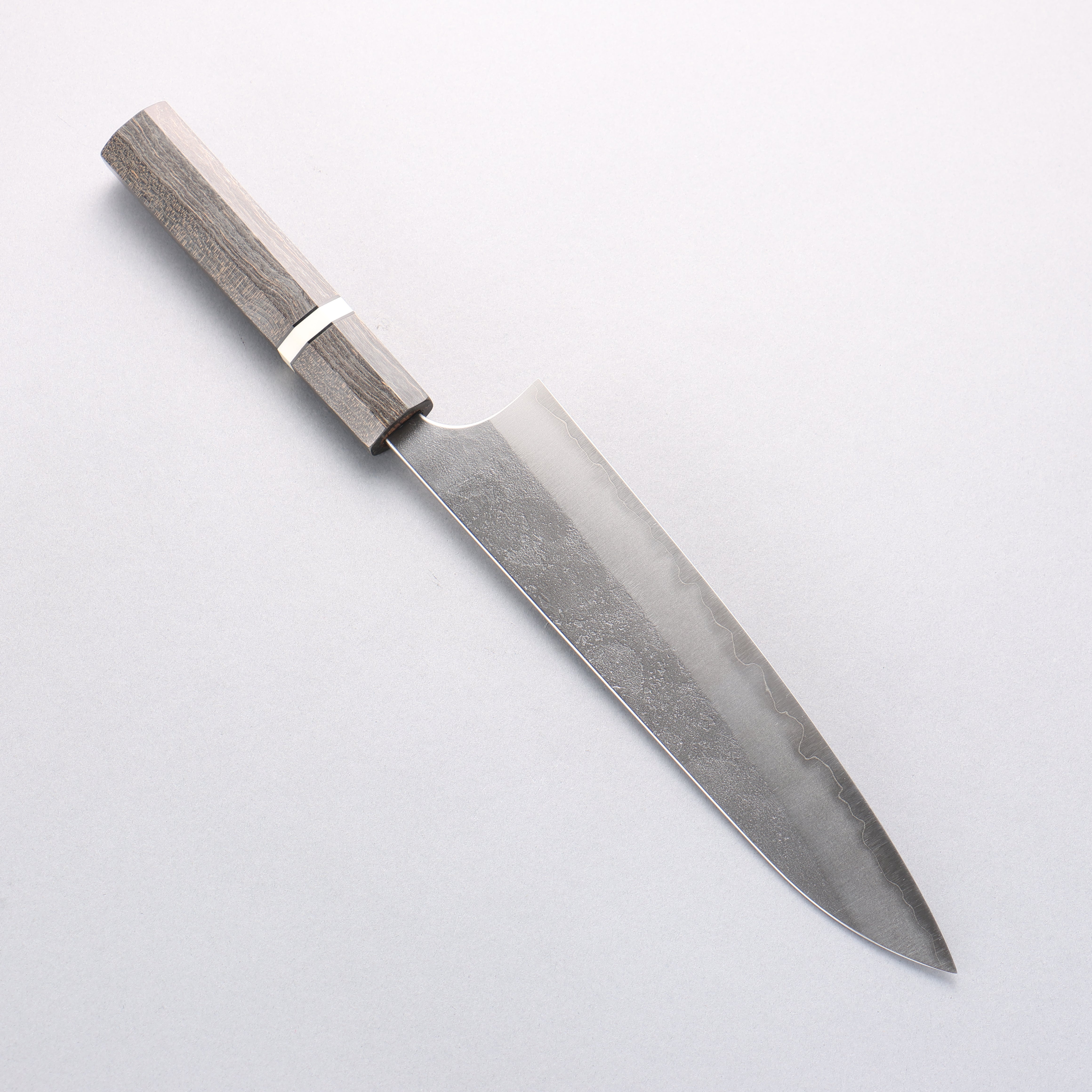Yoshimi Kato Blue Super Nashiji Gyuto 210mm Gray Stabilized Wood (White Ring) Handle - Seisuke Knife