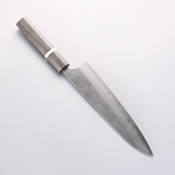 Yoshimi Kato Blue Super Nashiji Kiritsuke Gyuto 210mm Gray Stabilized Wood (White Ring) Handle - Seisuke Knife