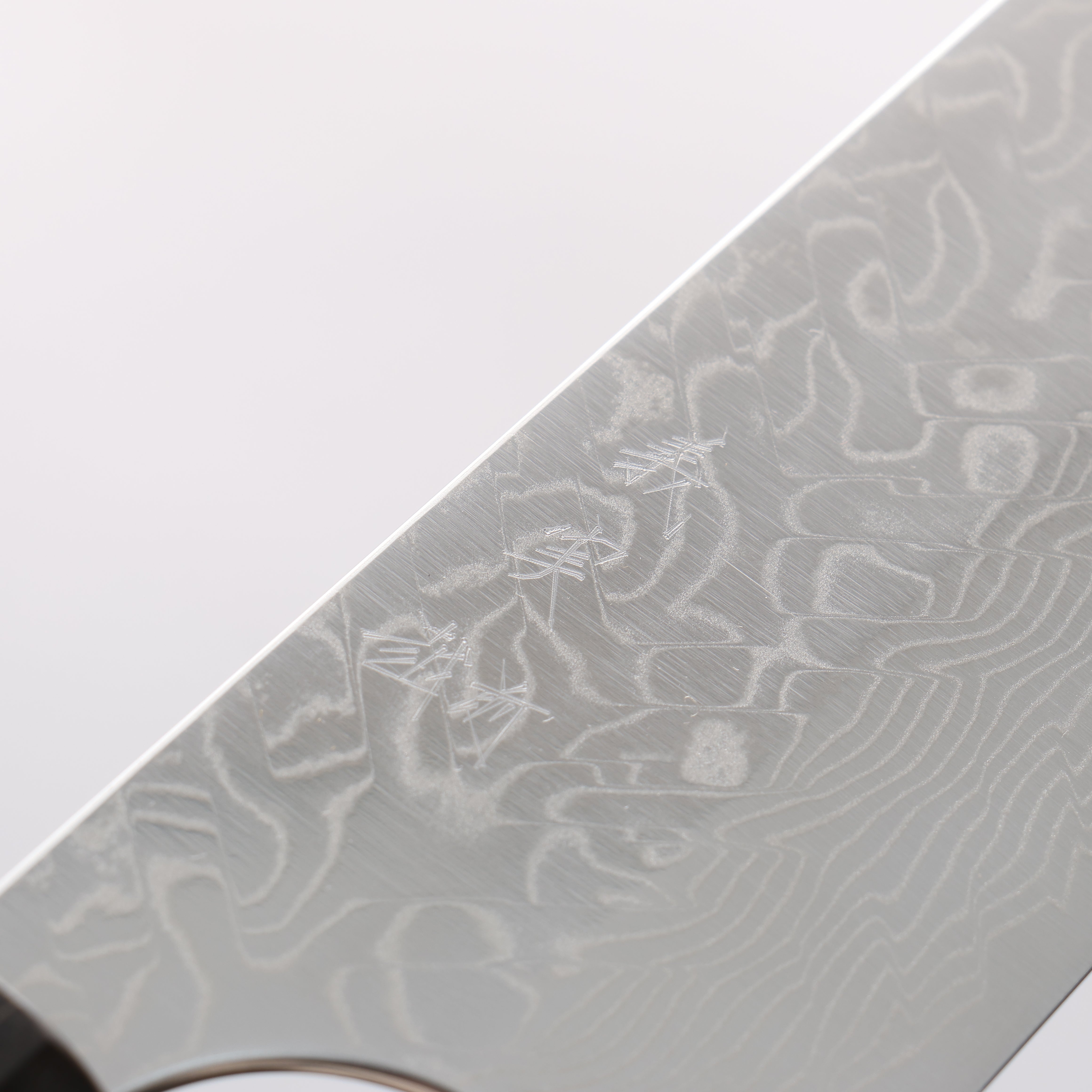 Yoshimi Kato SG2 Damascus Migaki Finished Kiritsuke Gyuto 210mm Black Stabilized Wood and Blue Resin (V Shaped) Handle - Seisuke Knife