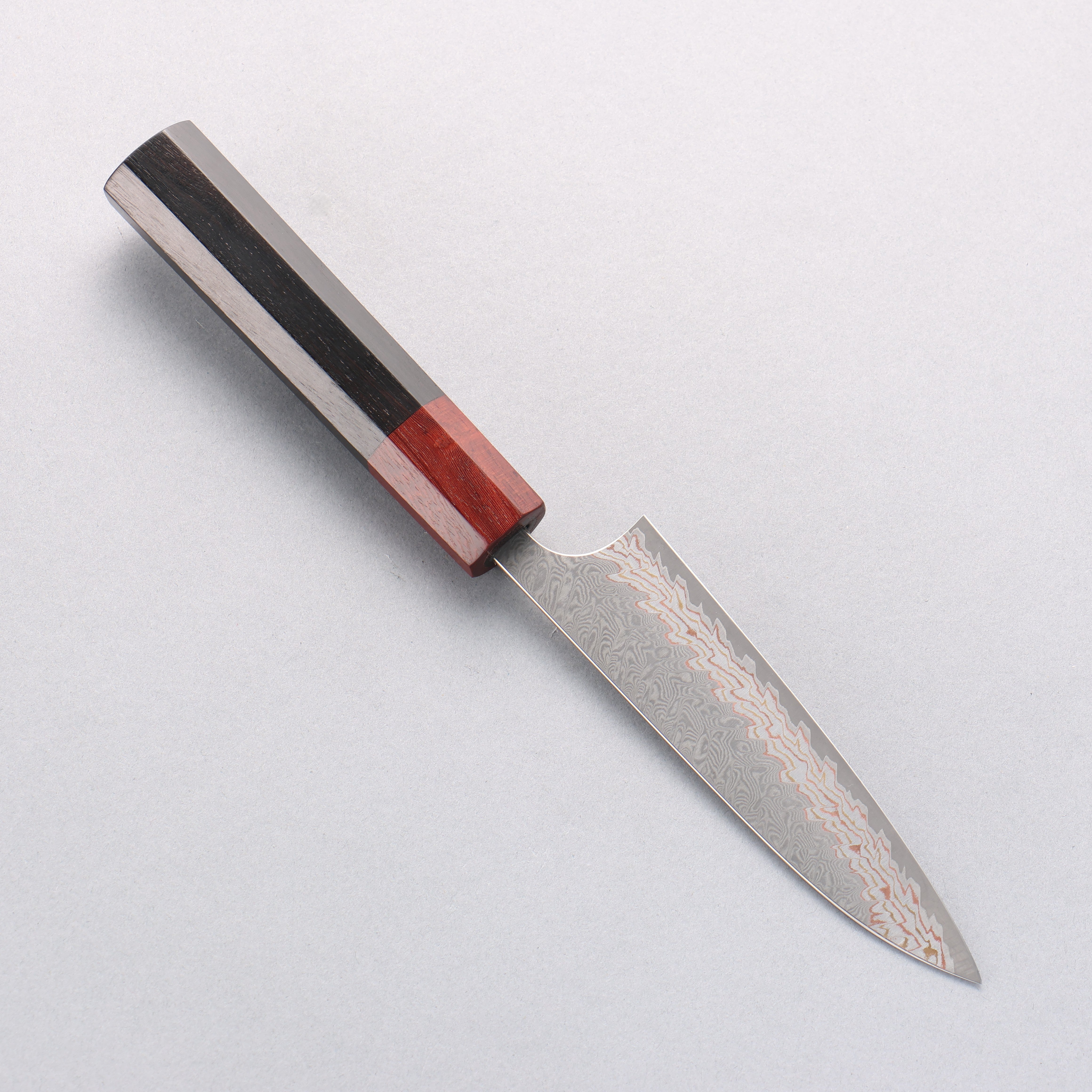 Yoshimi Kato VG10w Colored Damascus Petty-Utility 120mm Ebony (ferrule: Sandalwood) Handle - Seisuke Knife