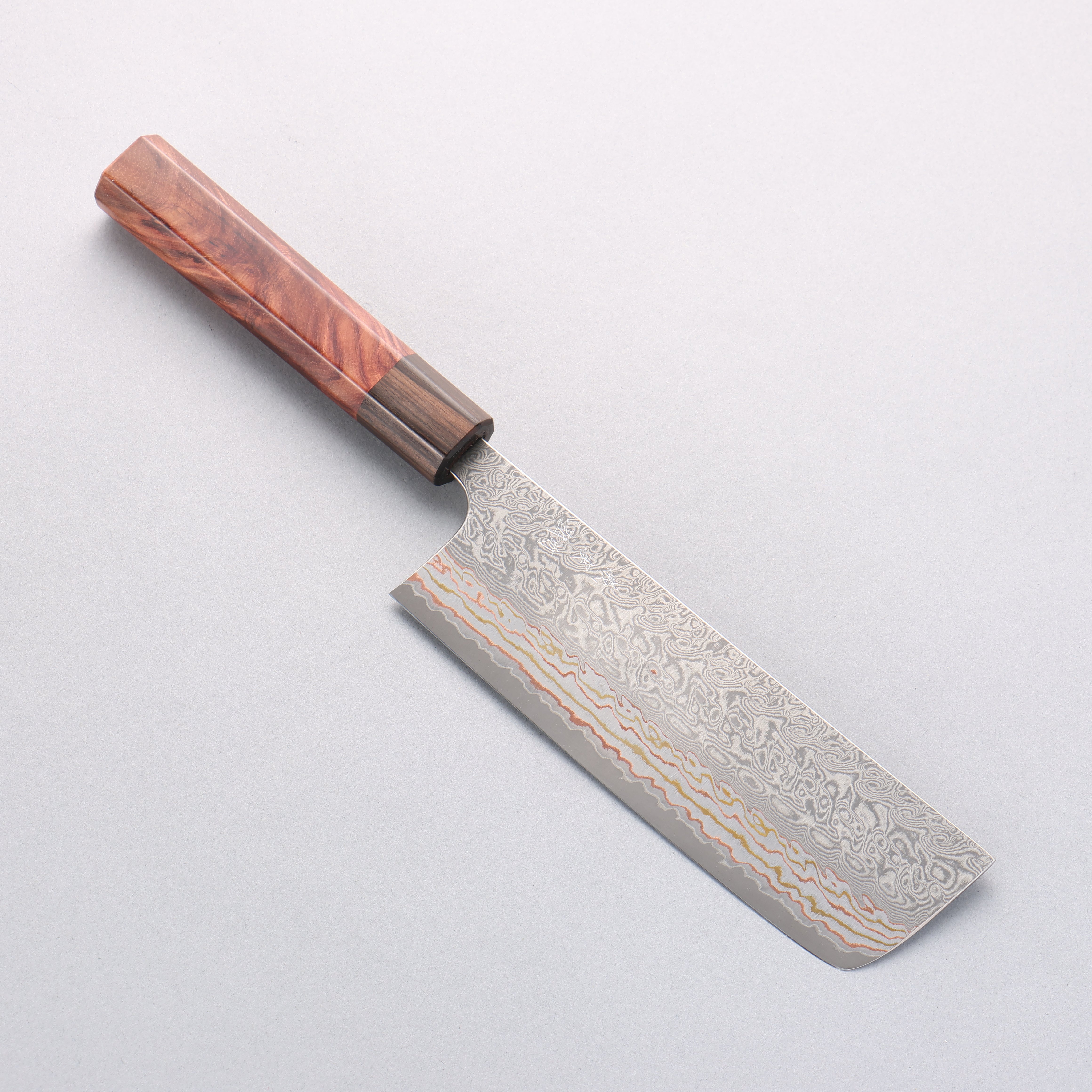 Yoshimi Kato VG10w Colored Damascus Nakiri 165mm Rosewood (Ferrule: Ebony) Handle - Seisuke Knife
