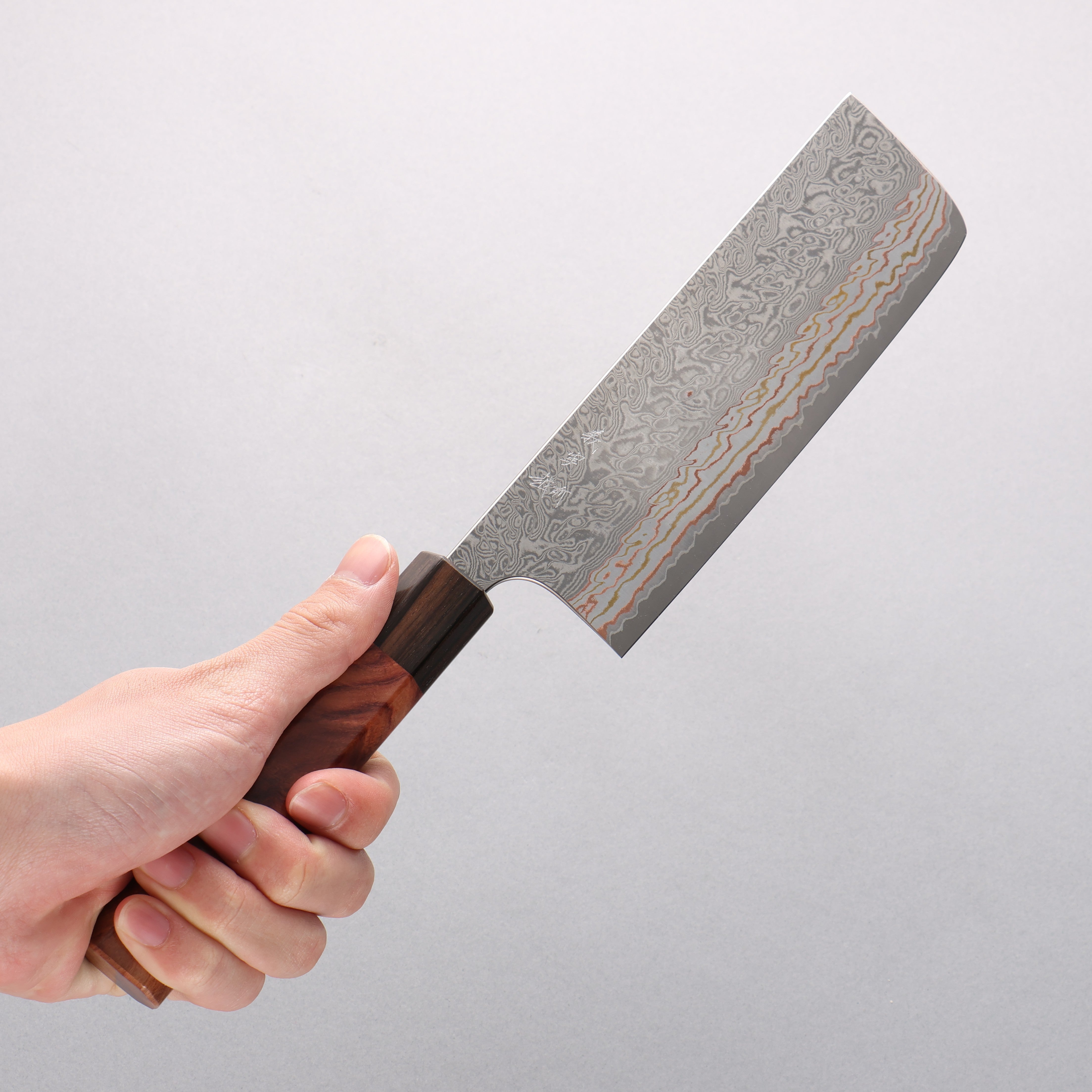 Yoshimi Kato VG10w Colored Damascus Nakiri 165mm Rosewood (Ferrule: Ebony) Handle - Seisuke Knife
