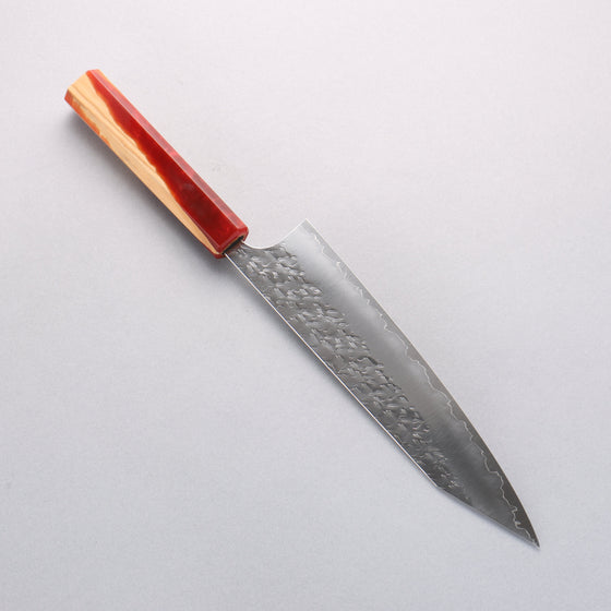 Yoshimi Kato Hyo SG2 Hammered Kiritsuke Gyuto 210mm Olive Tree and Red Resin Handle - Seisuke Knife