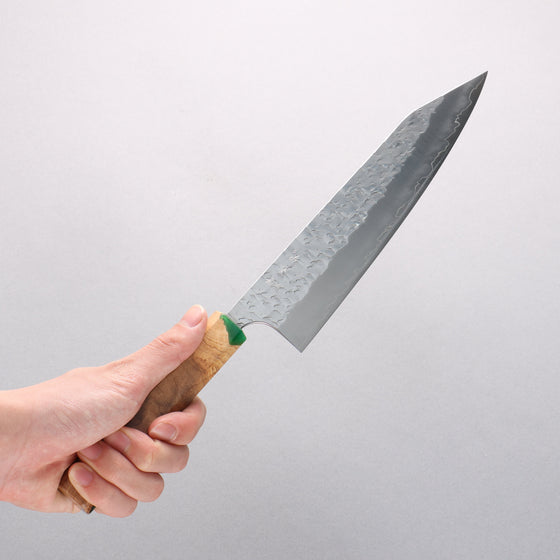 Yoshimi Kato Hyo SG2 Hammered Kiritsuke Gyuto 210mm Olive Tree and Green Resin Handle - Seisuke Knife