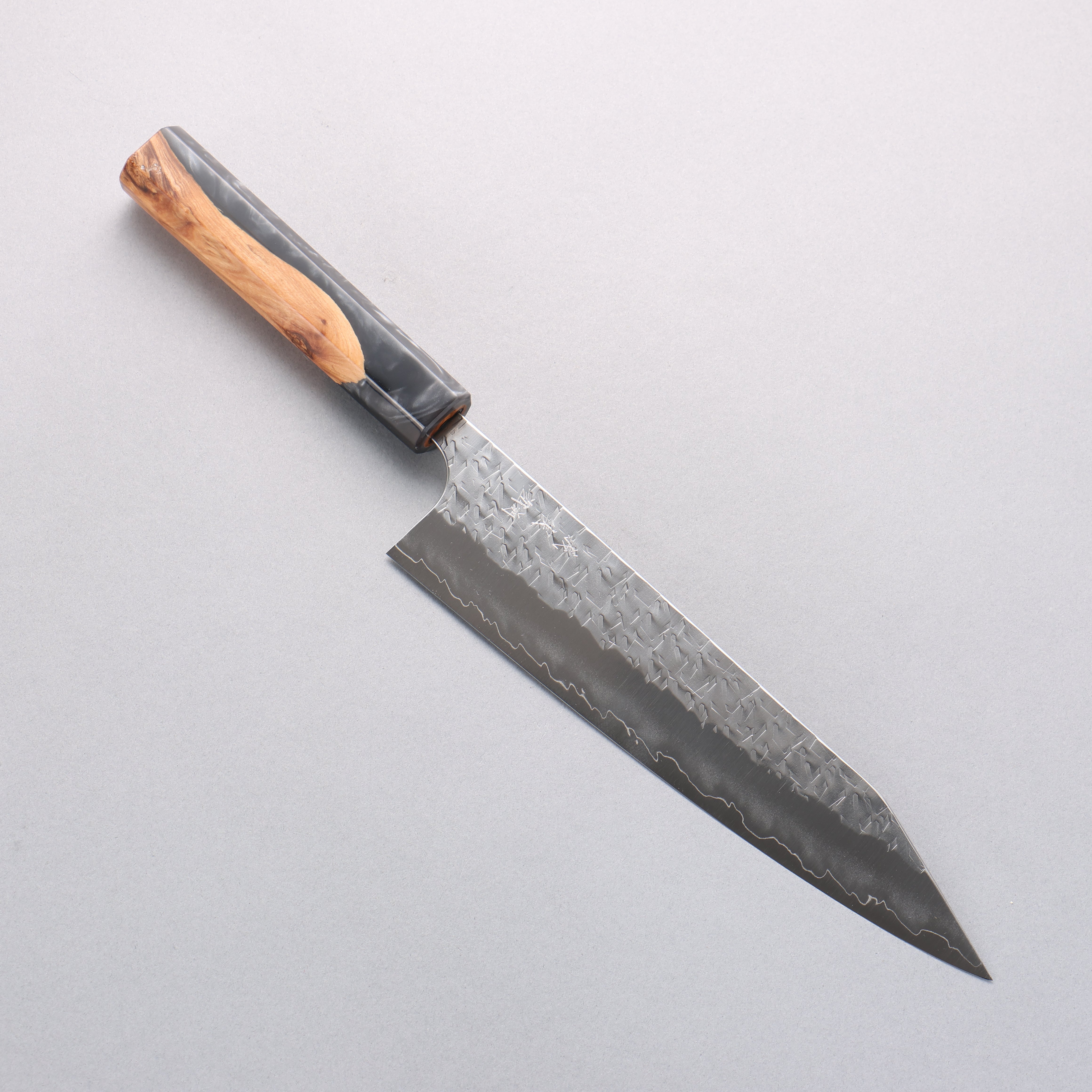 Yoshimi Kato Hyo SG2 Hammered Kiritsuke Gyuto 210mm Olive Tree and Black/White Marble Resin Handle - Seisuke Knife