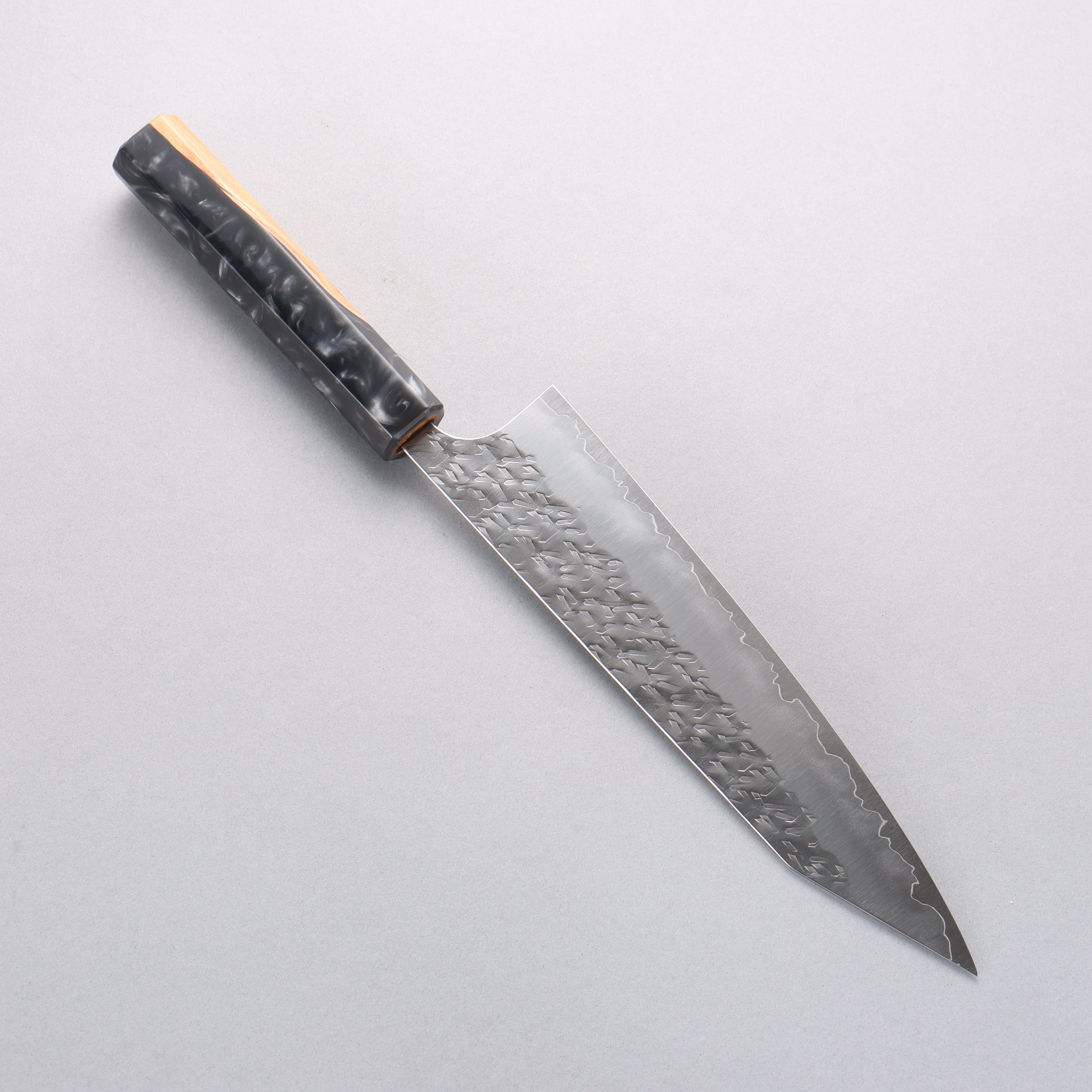 Yoshimi Kato Hyo SG2 Hammered Kiritsuke Gyuto 210mm Olive Tree and Black/White Marble Resin Handle - Seisuke Knife