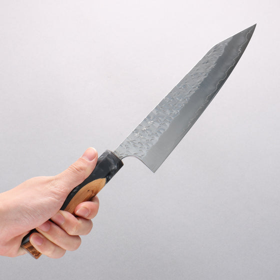 Yoshimi Kato Hyo SG2 Hammered Kiritsuke Gyuto 210mm Olive Tree and Black/White Marble Resin Handle - Seisuke Knife