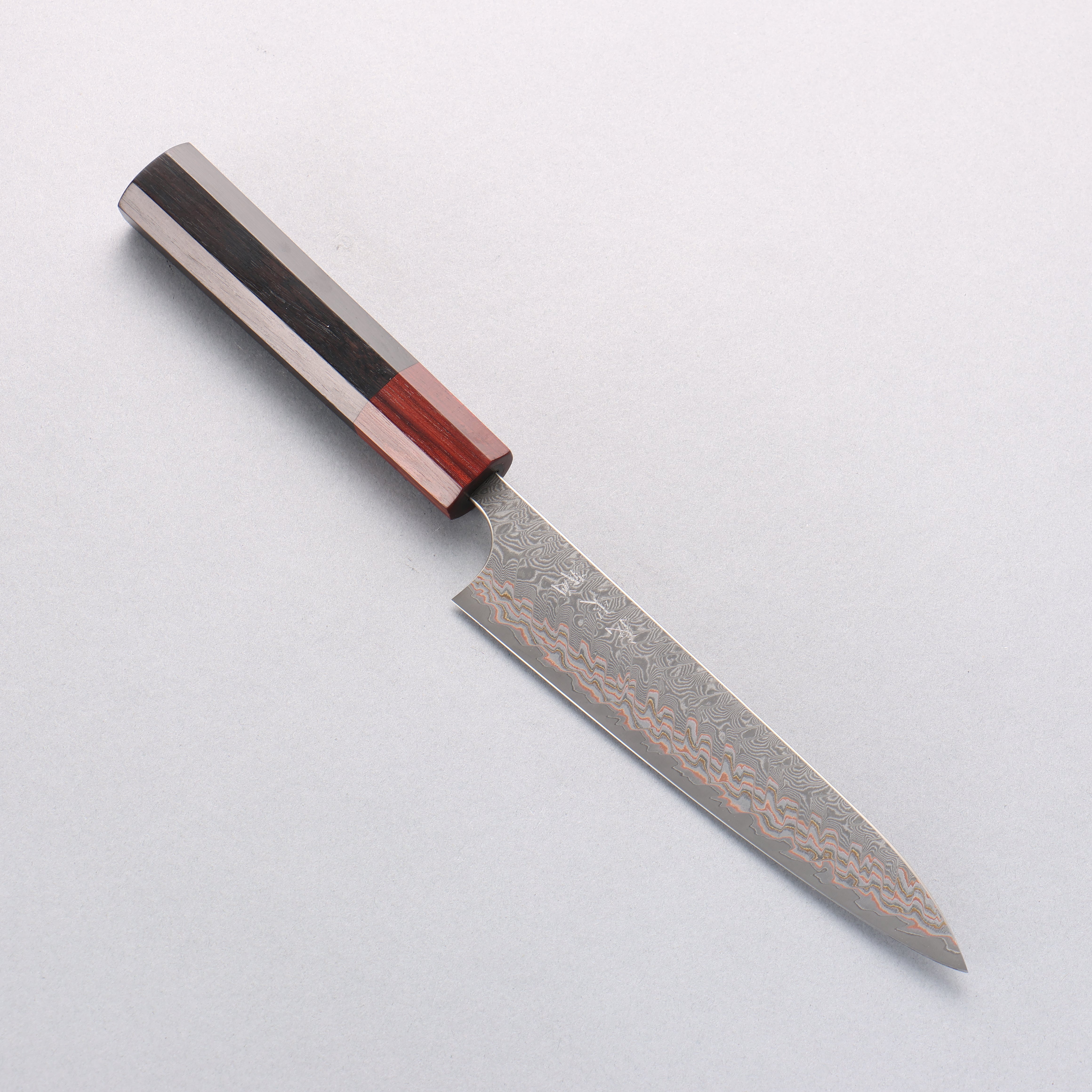 Yoshimi Kato VG10w Colored Damascus Petty-Utility 150mm Ebony (ferrule: Sandalwood) Handle - Seisuke Knife