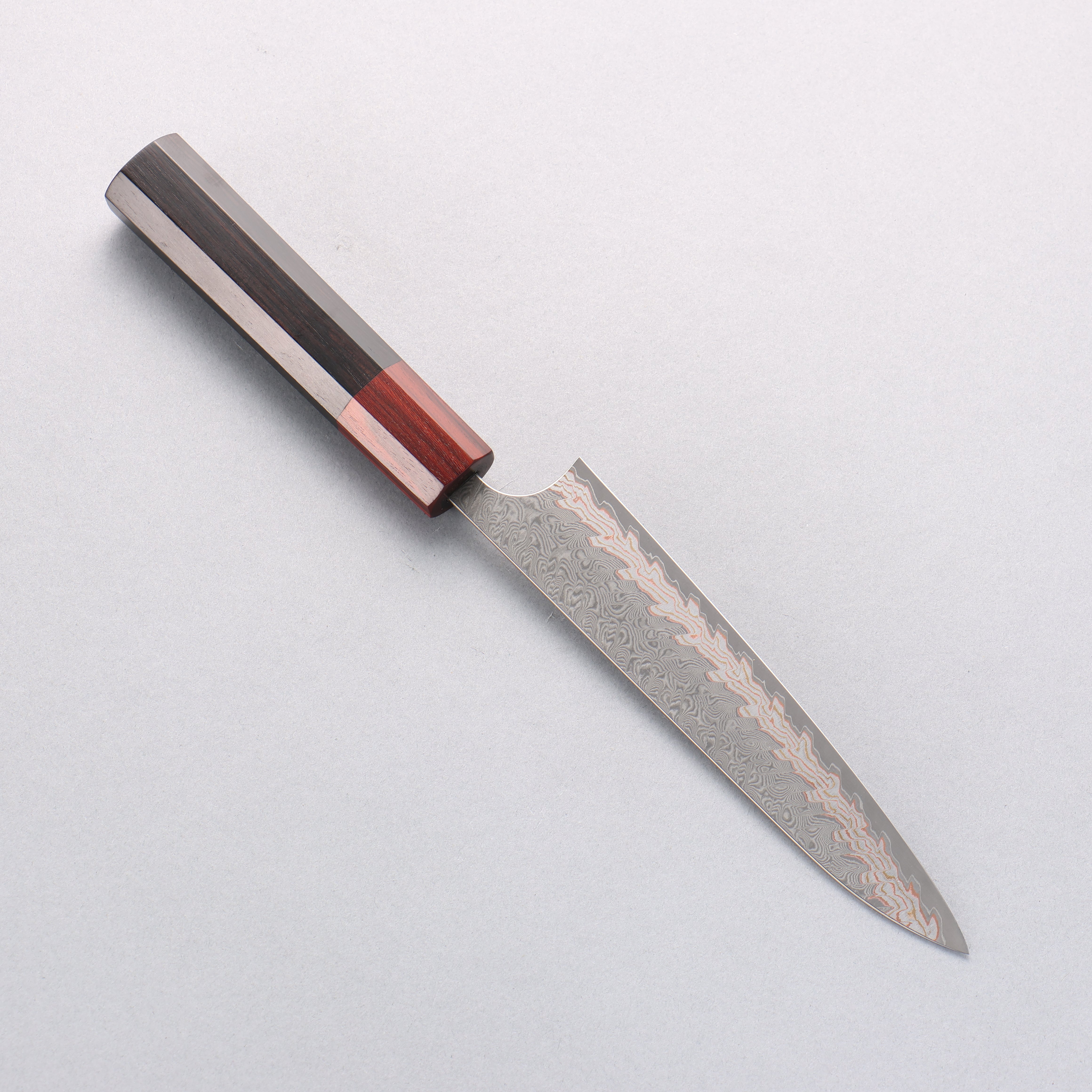 Yoshimi Kato VG10w Colored Damascus Petty-Utility 150mm Ebony (ferrule: Sandalwood) Handle - Seisuke Knife