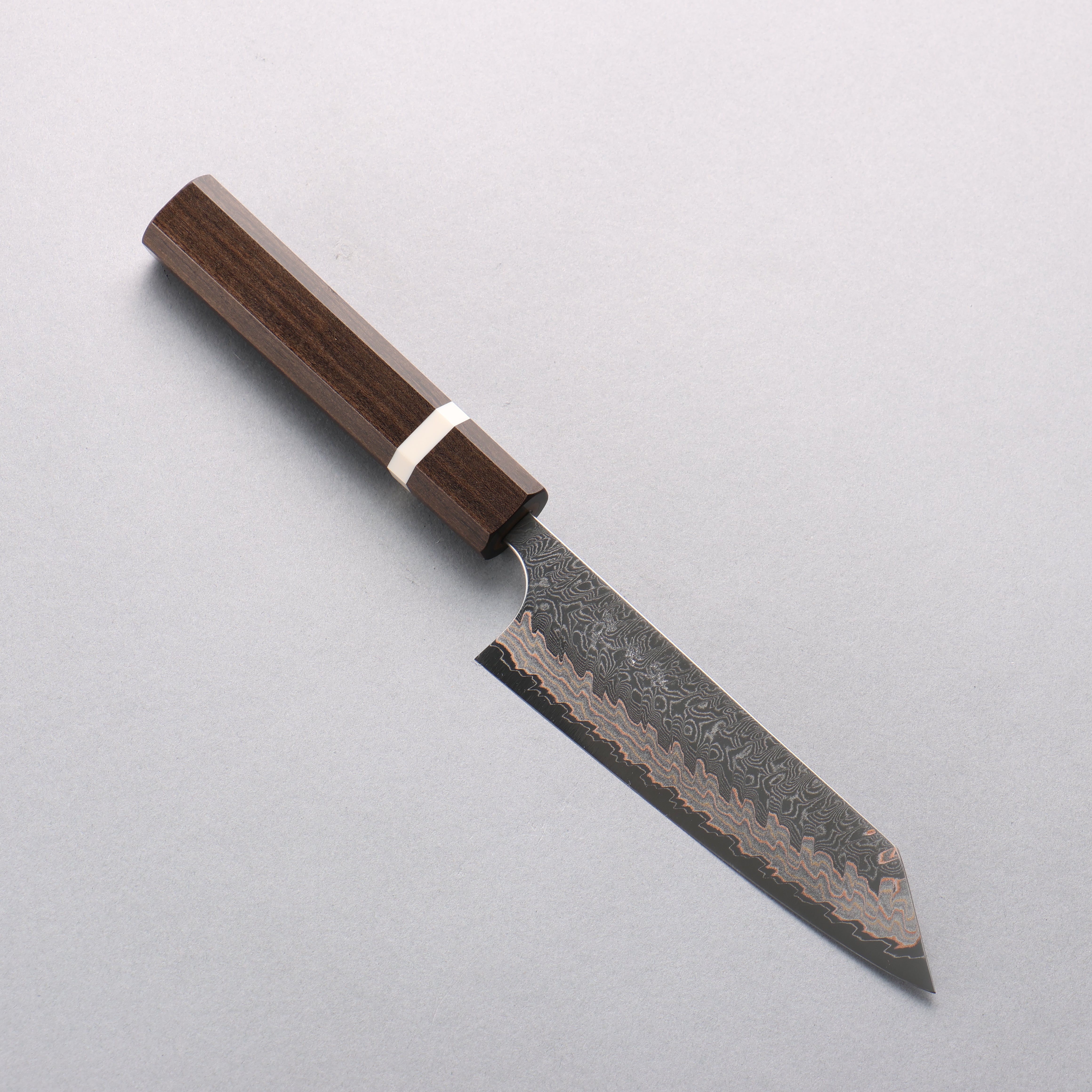 Yoshimi Kato VG10w Colored Damascus Migaki Finished Small Bunka 130mm Sandalwood with White Ring Handle - Seisuke Knife