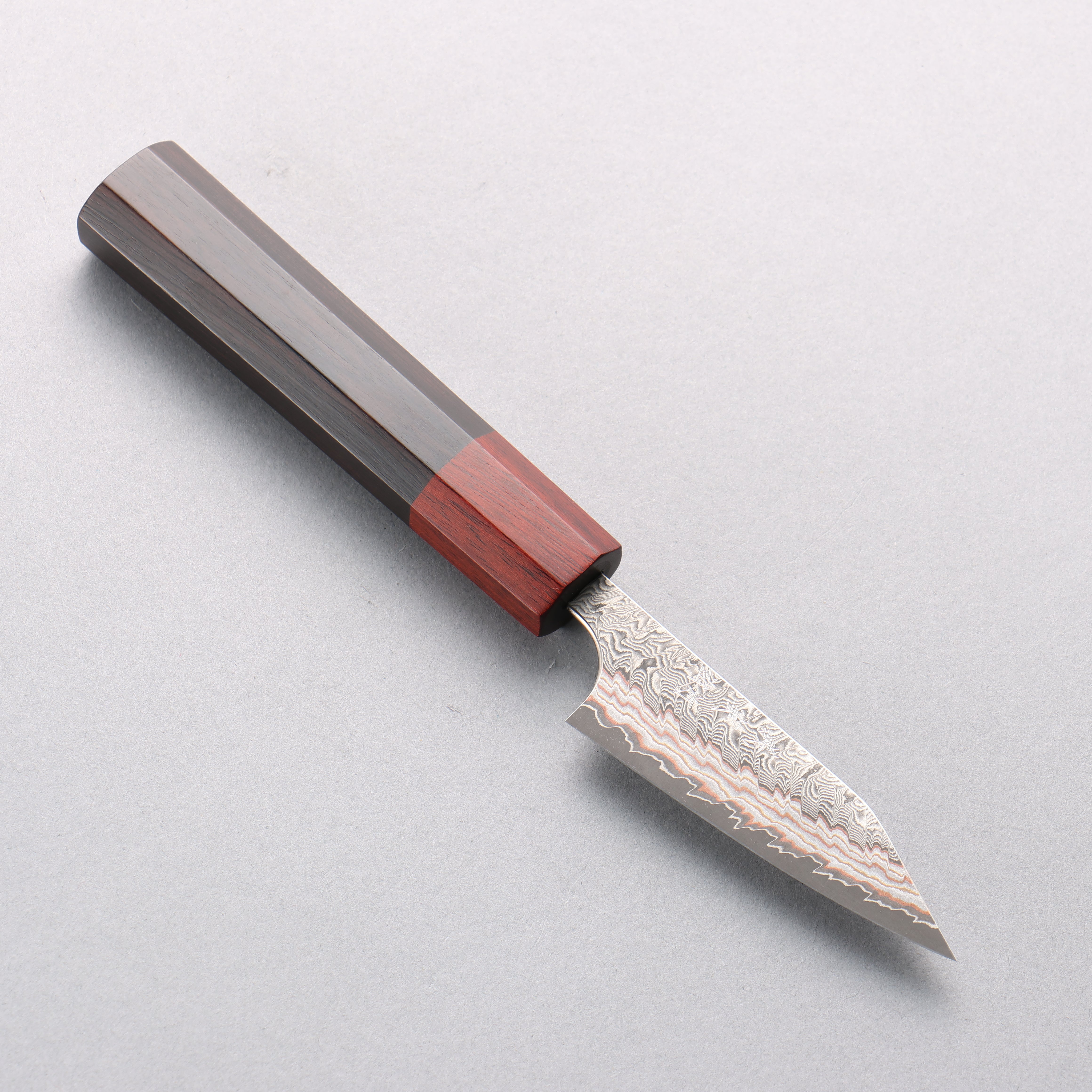 Yoshimi Kato VG10w Colored Damascus Kiritsuke Paring 80mm Ebony Wood & Sandalwood Handle - Seisuke Knife