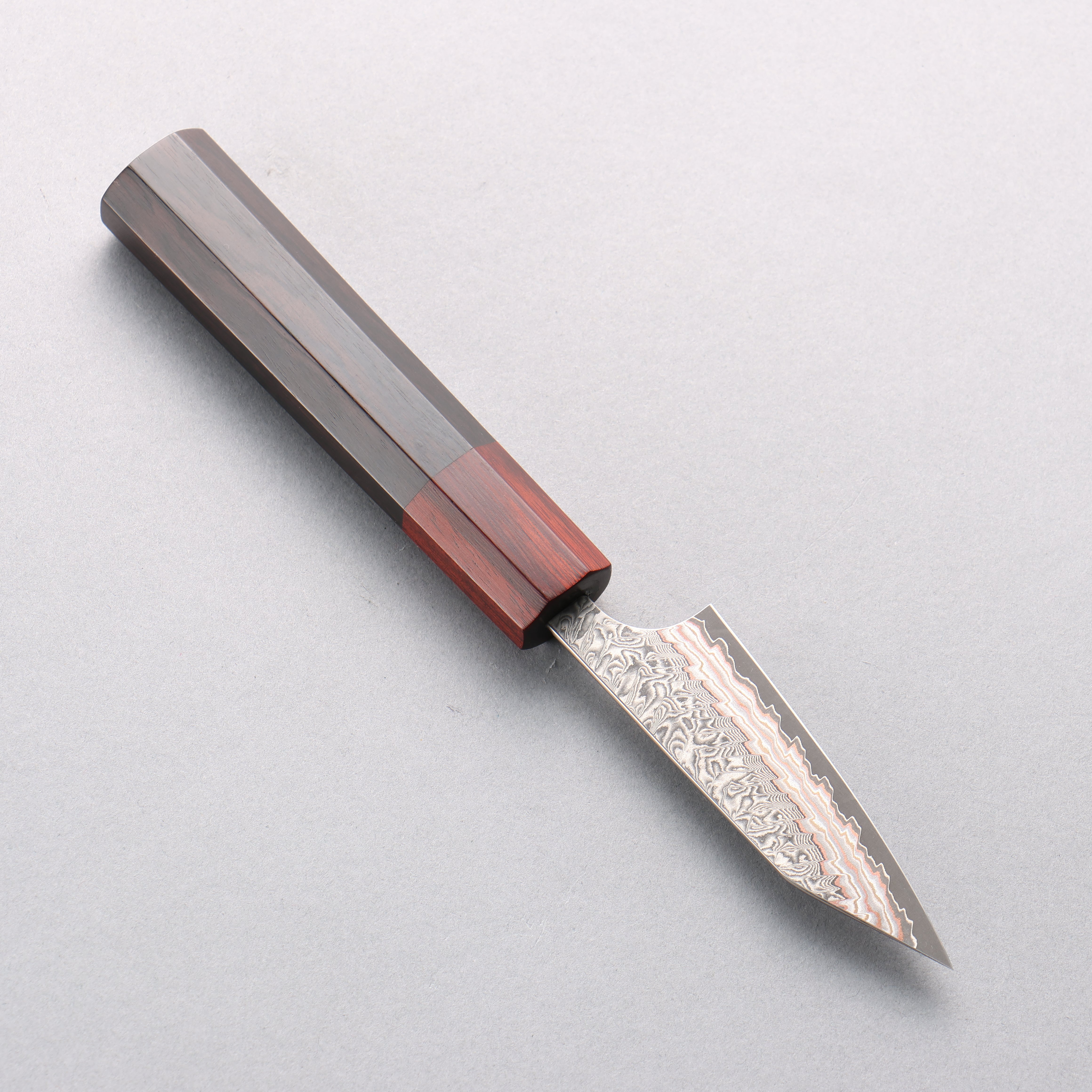Yoshimi Kato VG10w Colored Damascus Kiritsuke Paring 80mm Ebony Wood & Sandalwood Handle - Seisuke Knife
