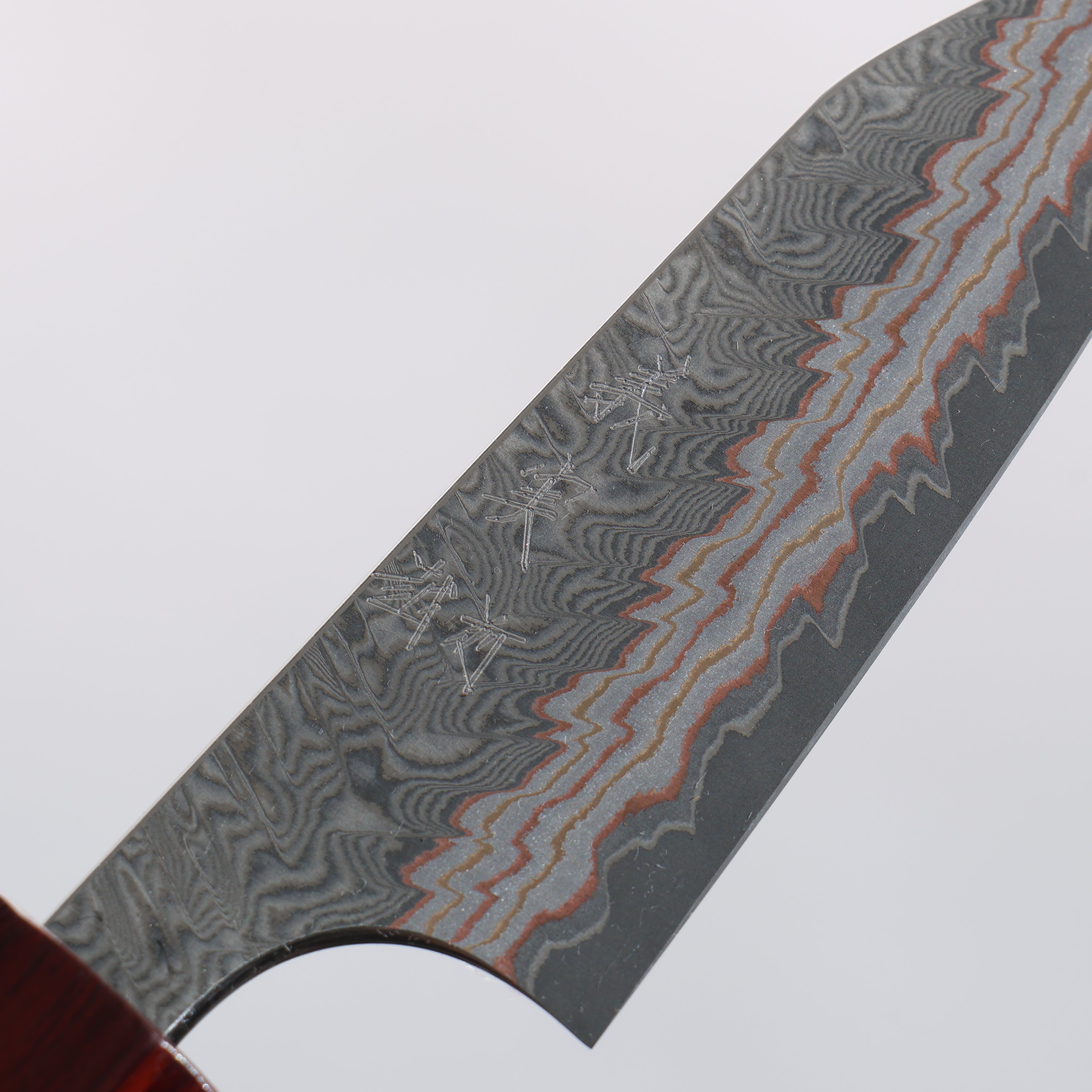 Yoshimi Kato VG10w Colored Damascus Kiritsuke Paring 80mm Ebony Wood & Sandalwood Handle - Seisuke Knife