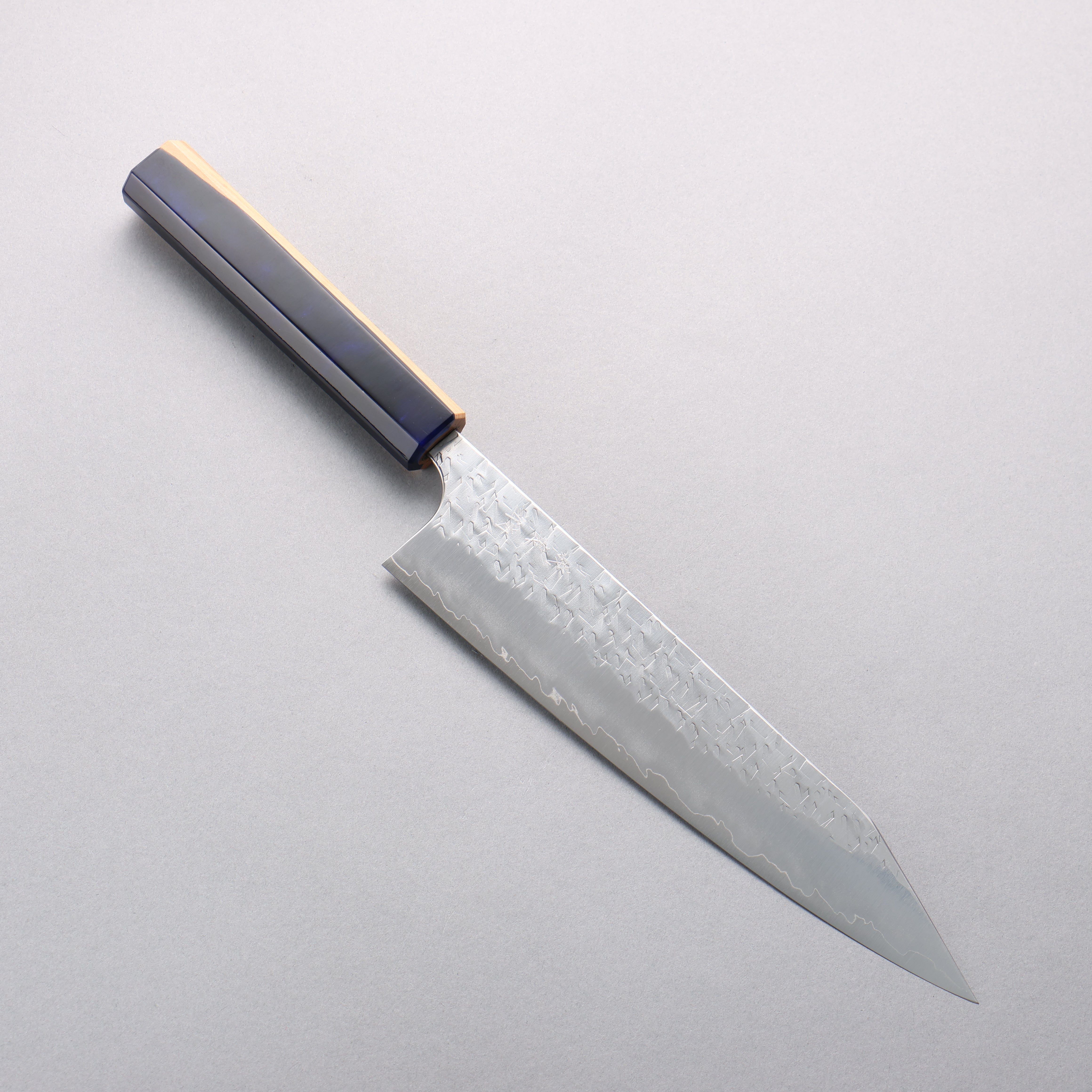 Yoshimi Kato Hyo SG2 Hammered Kiritsuke Gyuto 210mm Olive Tree and Blue Resin Handle - Seisuke Knife
