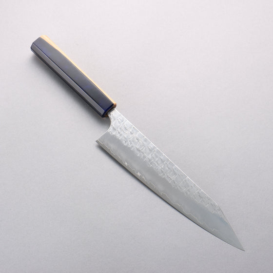 Yoshimi Kato Hyo SG2 Hammered Kiritsuke Gyuto 210mm Olive Tree and Blue Resin Handle - Seisuke Knife