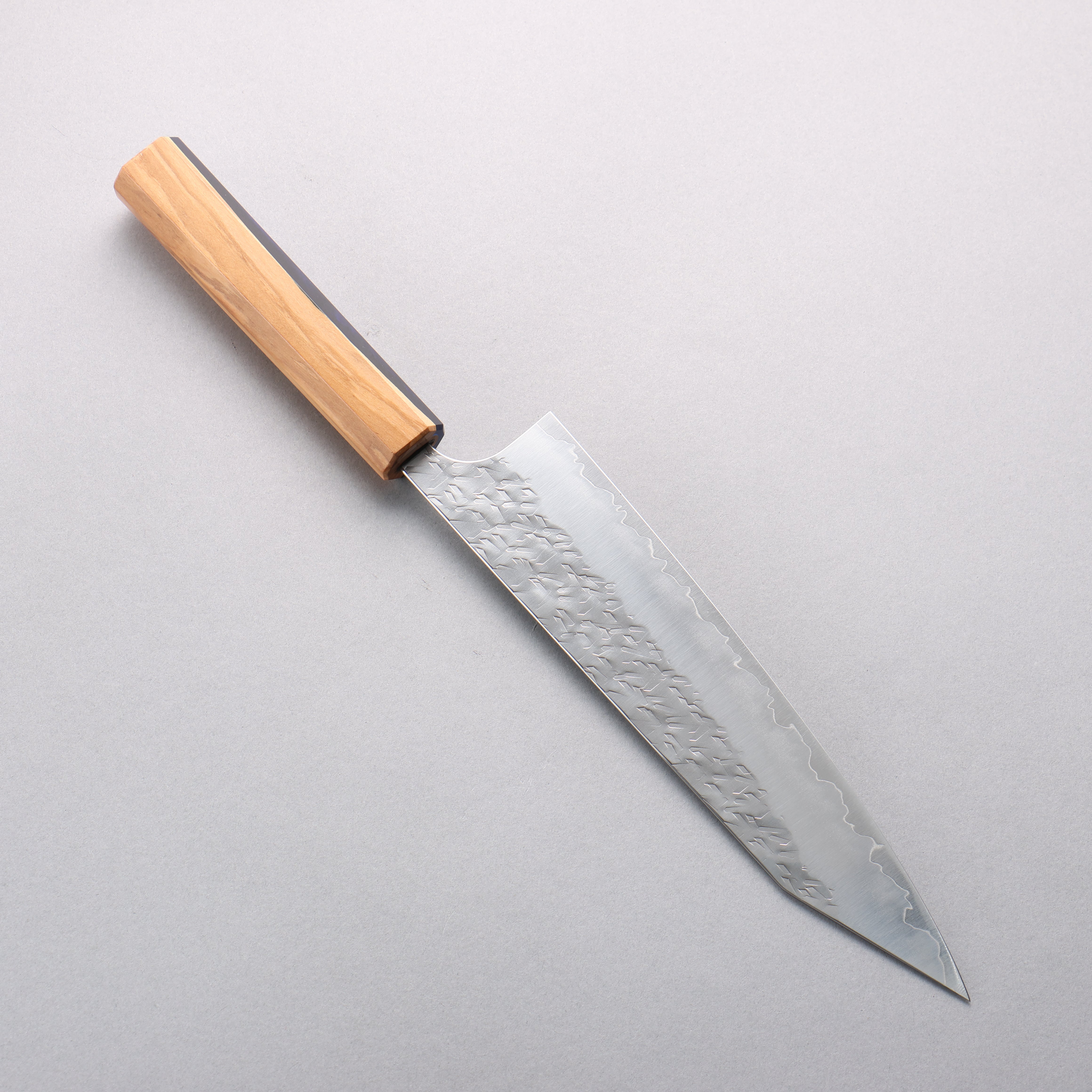 Yoshimi Kato Hyo SG2 Hammered Kiritsuke Gyuto 210mm Olive Tree and Blue Resin Handle - Seisuke Knife