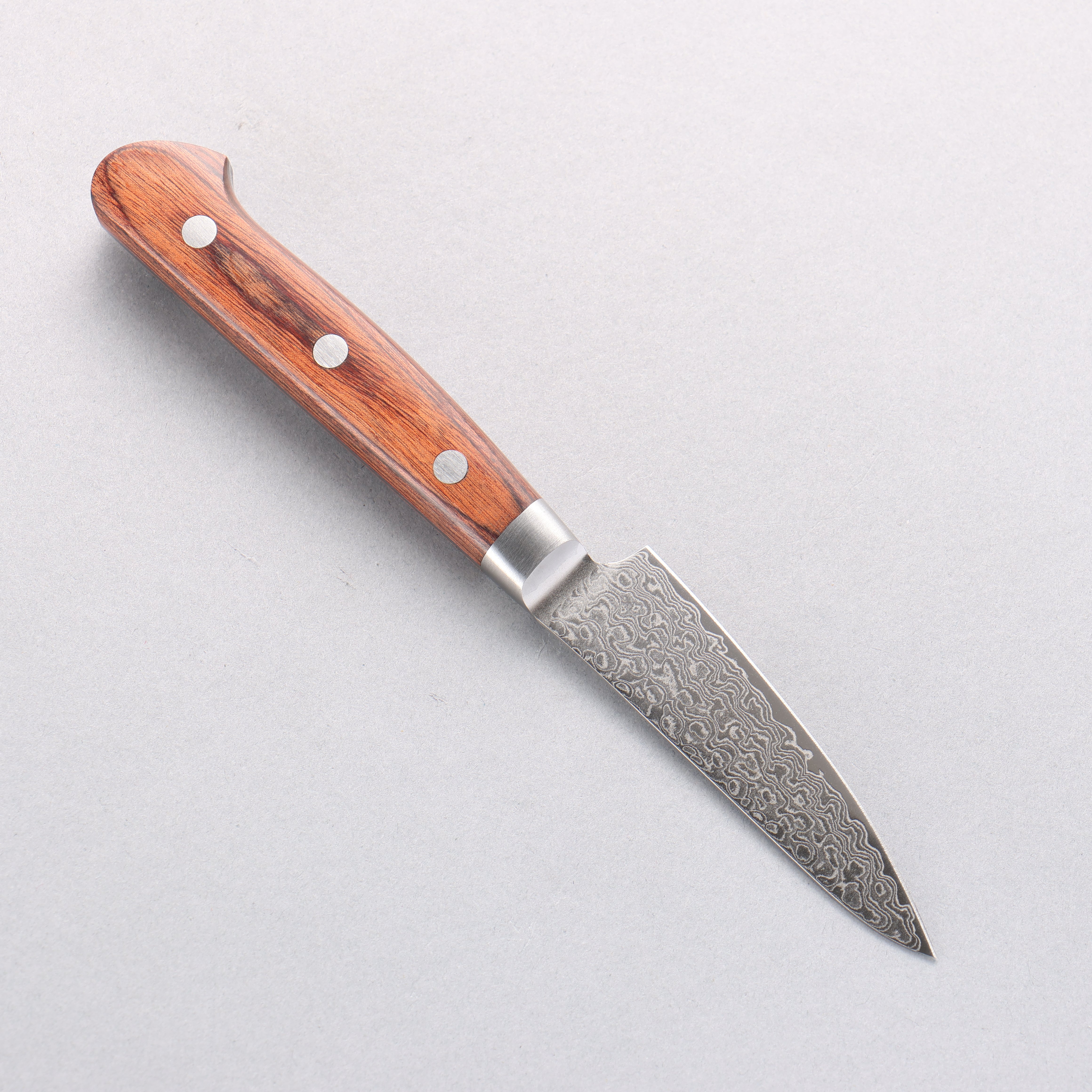 Seisuke Mokusei ZA-18 Mirrored Finish Damascus Petty-Utility 80mm Brown Pakkawood Handle - Seisuke Knife