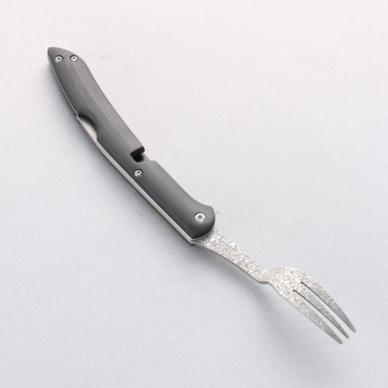 Takeshi Saji SG2 Black Damascus Folding Fork Black Micarta Handle with Sheath - Seisuke Knife