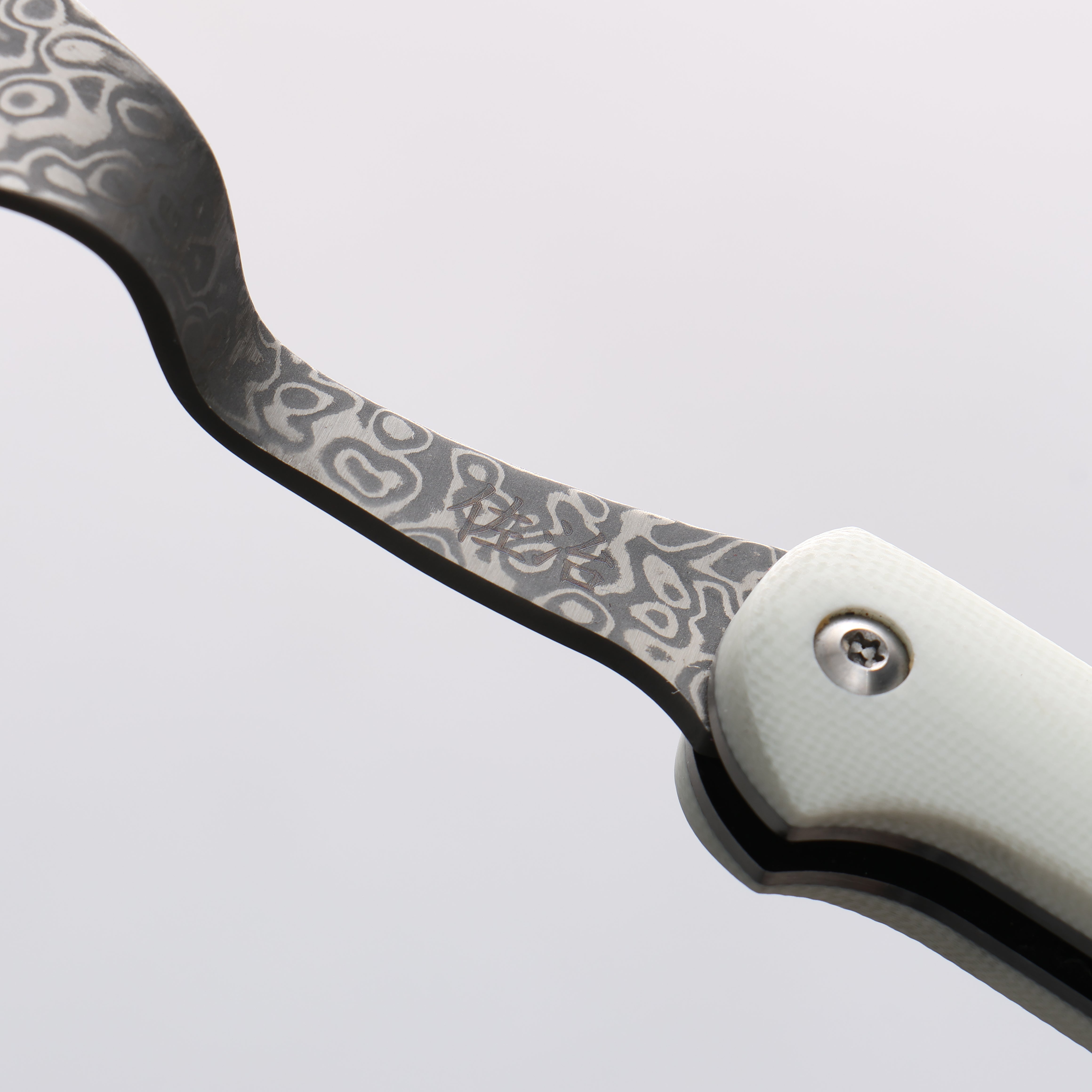 Takeshi Saji SG2 Black Damascus Folding Fork White Micarta Handle with Sheath - Seisuke Knife