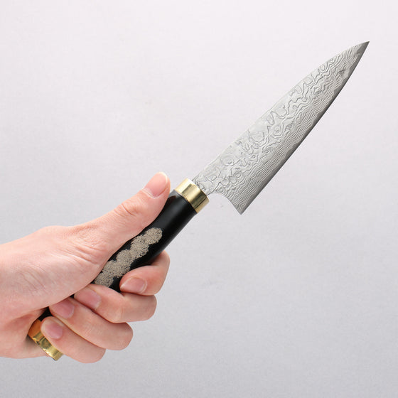 Takeshi Saji SG2 Diamond Finish Damascus Petty-Utility 135mm Maki-e Art Fujin&Raijin Handle with Sheath - Seisuke Knife