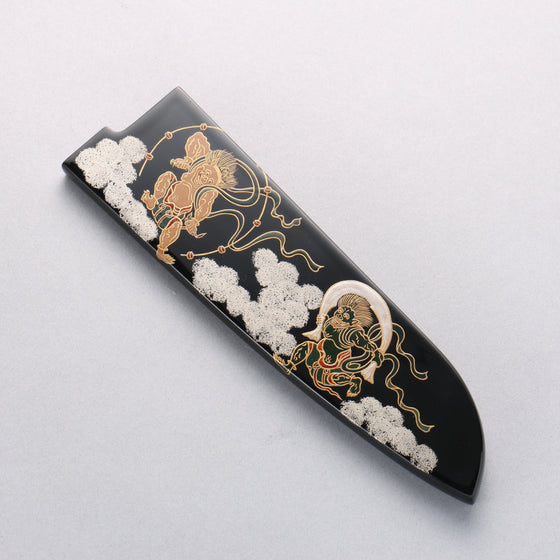 Takeshi Saji SG2 Diamond Finish Damascus Santoku 180mm Maki-e Art Fujin&Raijin Handle with Sheath - Seisuke Knife