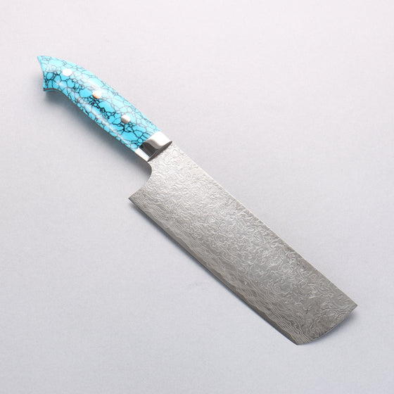 Takeshi Saji New Nomura Style SG2 Diamond Finish Damascus Nakiri 165mm Blue Turquoise Handle - Seisuke Knife