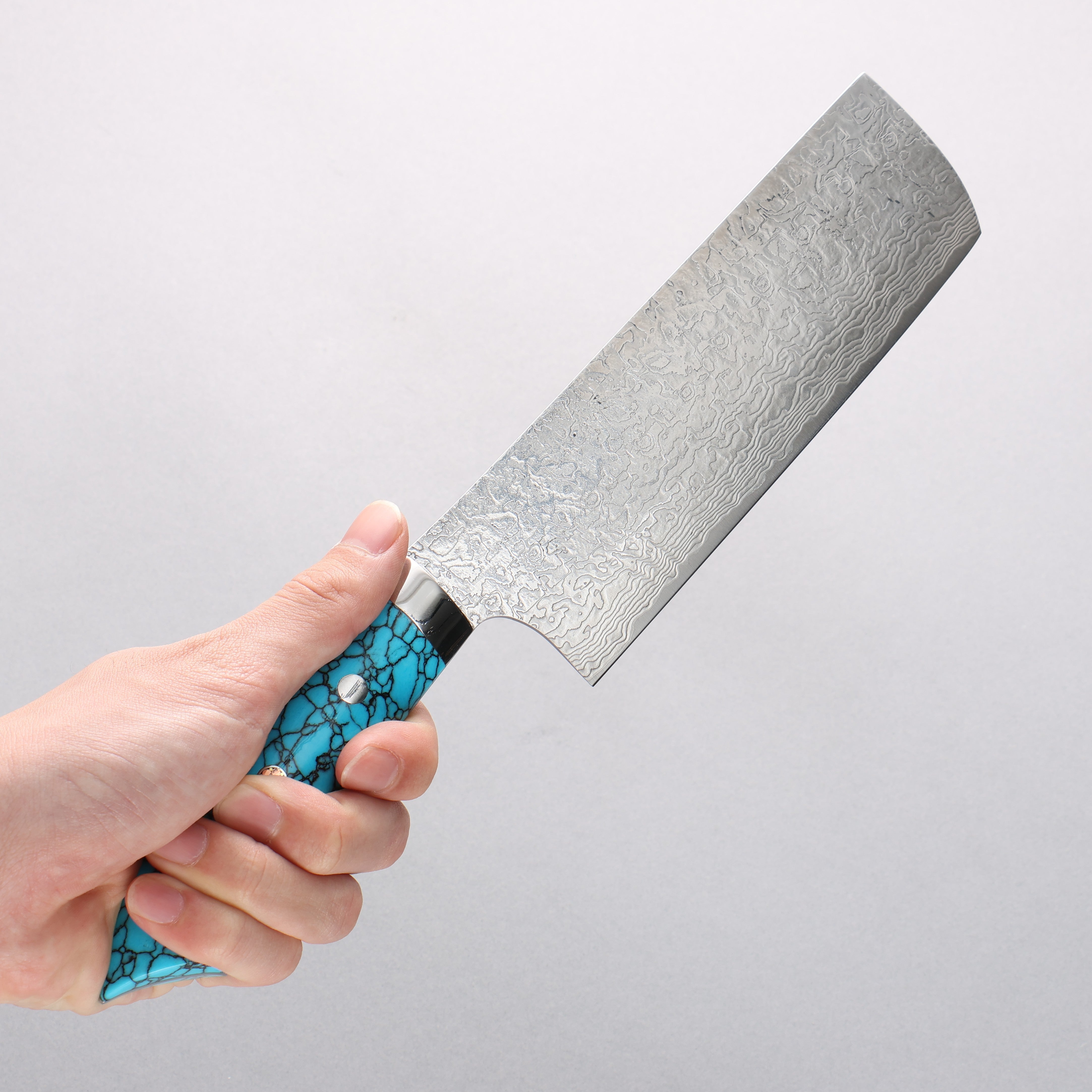 Takeshi Saji New Nomura Style SG2 Diamond Finish Damascus Nakiri 165mm Blue Turquoise Handle - Seisuke Knife