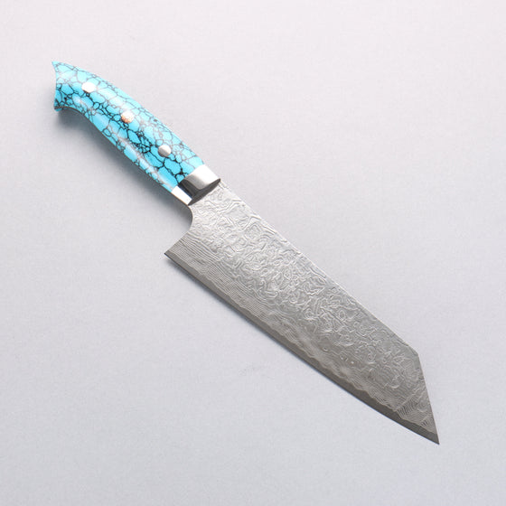 Takeshi Saji New Nomura Style SG2 Diamond Finish Damascus Bunka 170mm Blue Turquoise Handle - Seisuke Knife