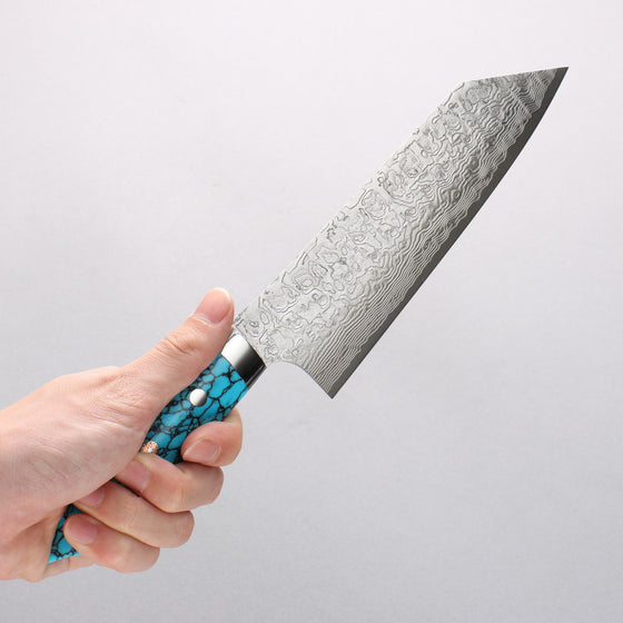 Takeshi Saji New Nomura Style SG2 Diamond Finish Damascus Bunka 170mm Blue Turquoise Handle - Seisuke Knife