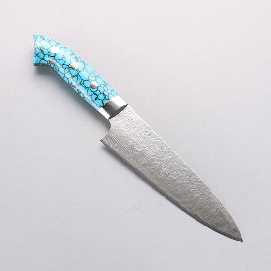 Takeshi Saji New Nomura Style SG2 Diamond Finish Damascus Petty-Utility 150mm Blue Turquoise Handle - Seisuke Knife