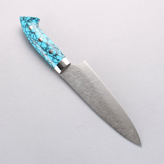 Takeshi Saji New Nomura Style SG2 Diamond Finish Damascus Petty-Utility 150mm Blue Turquoise Handle - Seisuke Knife