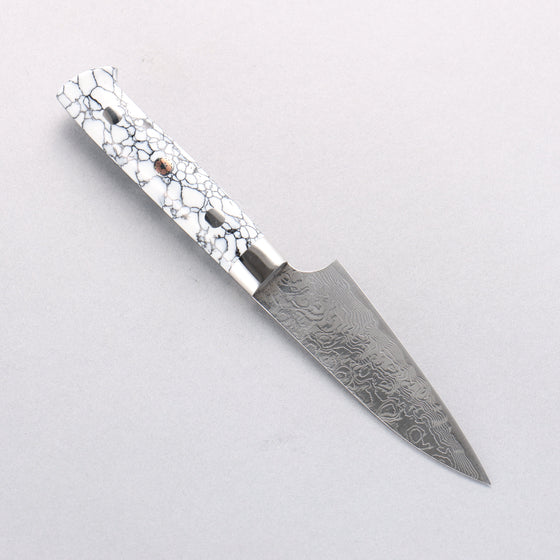 Takeshi Saji SG2 Diamond Finish Damascus Petty-Utility 90mm White Turquoise Handle - Seisuke Knife