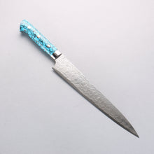  Takeshi Saji SG2 Diamond Finish Damascus Sujihiki 240mm Blue Turquoise Handle - Seisuke Knife