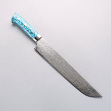 Takeshi Saji SG2 Diamond Finish Damascus Sakimaru Sujihiki 240mm Blue Turquoise Handle - Seisuke Knife