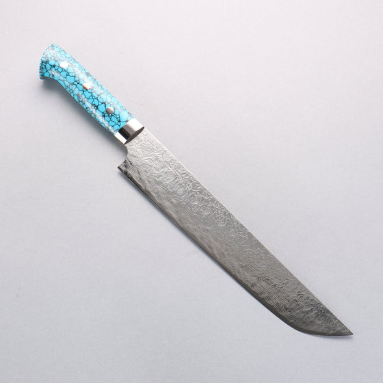 Takeshi Saji SG2 Diamond Finish Damascus Sakimaru Sujihiki 240mm Blue Turquoise Handle - Seisuke Knife